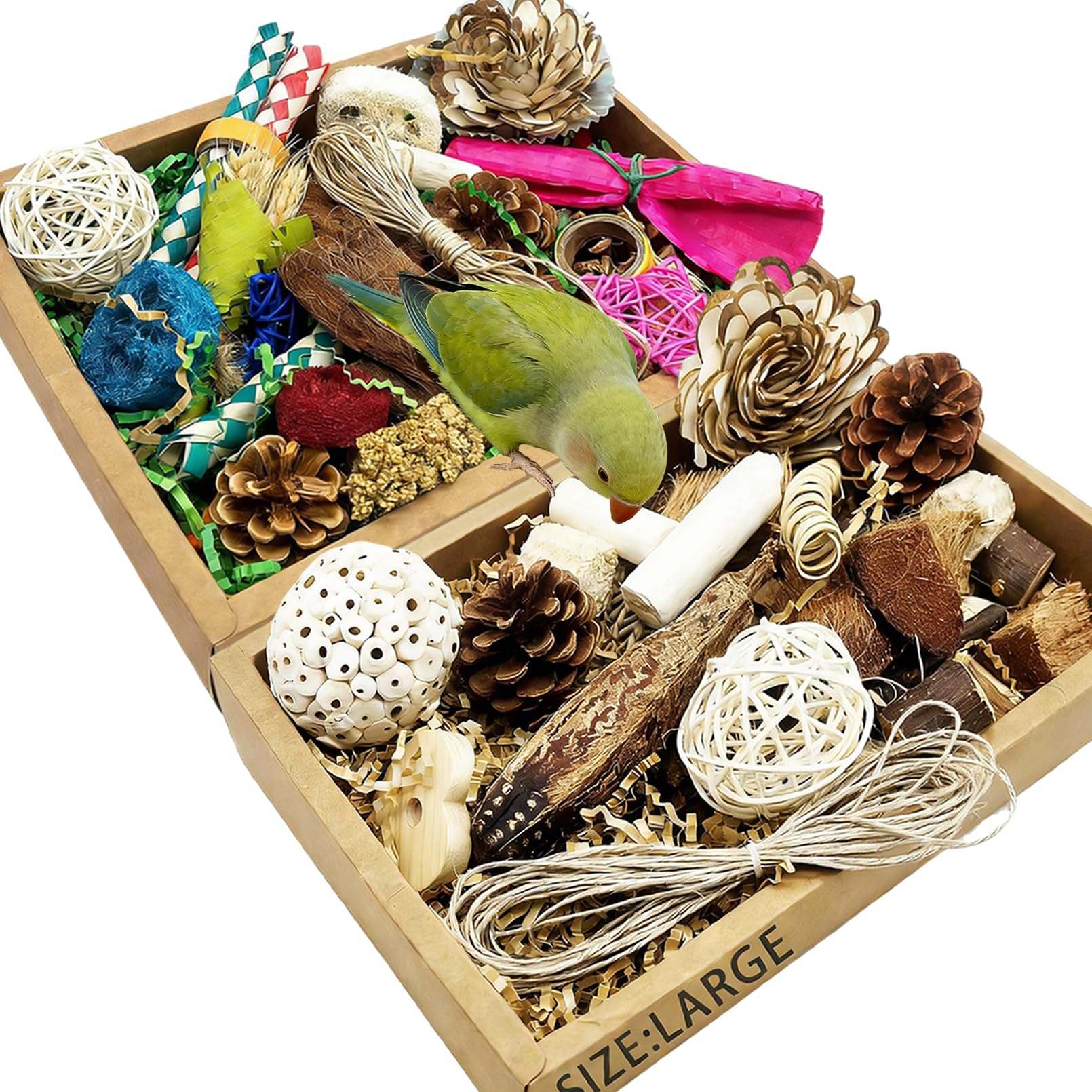 Vogelspielzeug, Vogelfutterbox, Papageienspielzeug, Vogelspielzeug für Sittiche mit Papierschublade, natürliche und bunte Vielfalt für Futtersuche und Kauspielzeug für Papageien, Sittiche,