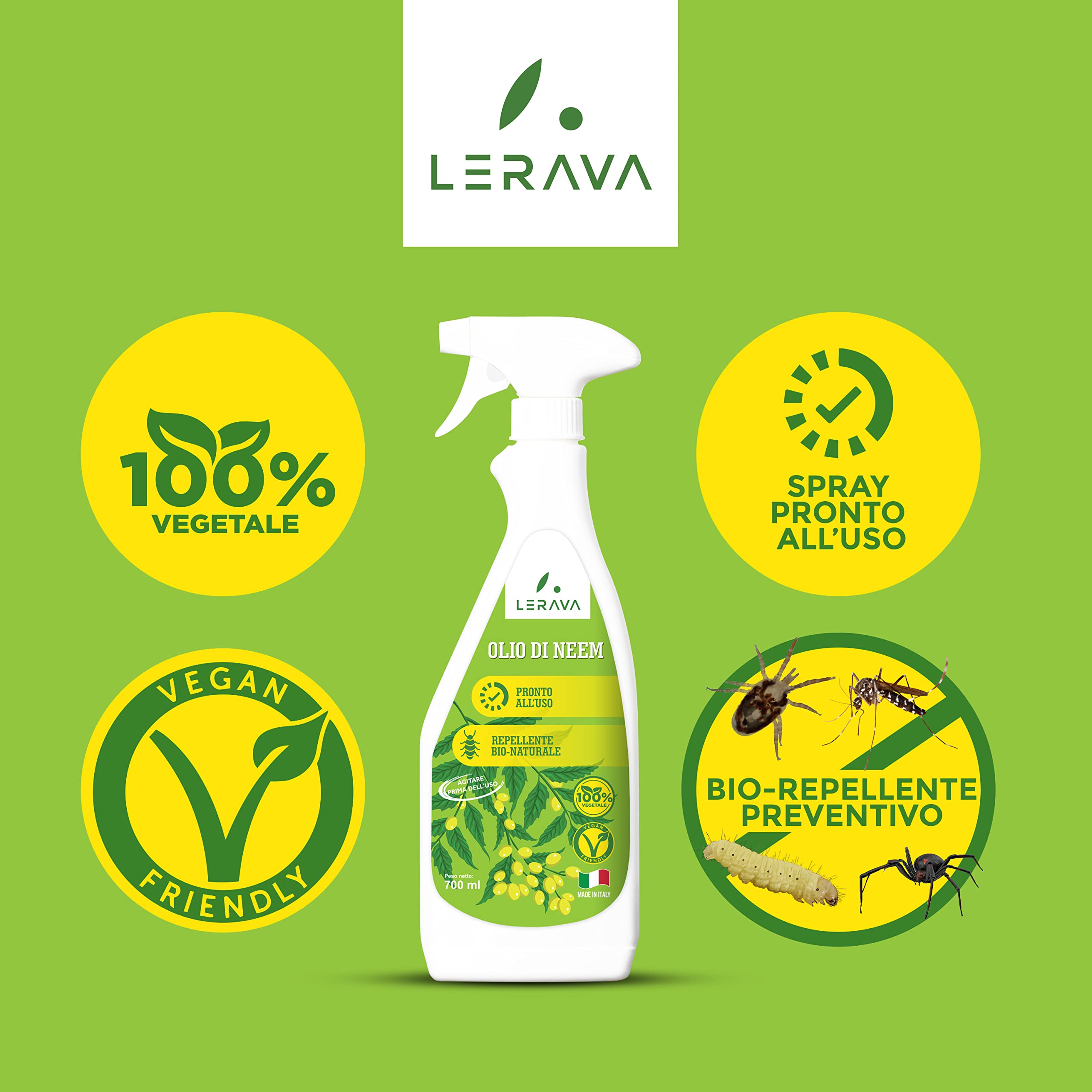 LERAVA® olej neem dla roślin - Gotowy do użycia spray owadobójczy - 100% bio-roślinny olej neem - Hamuje rozwój larw - olej neem 700ml