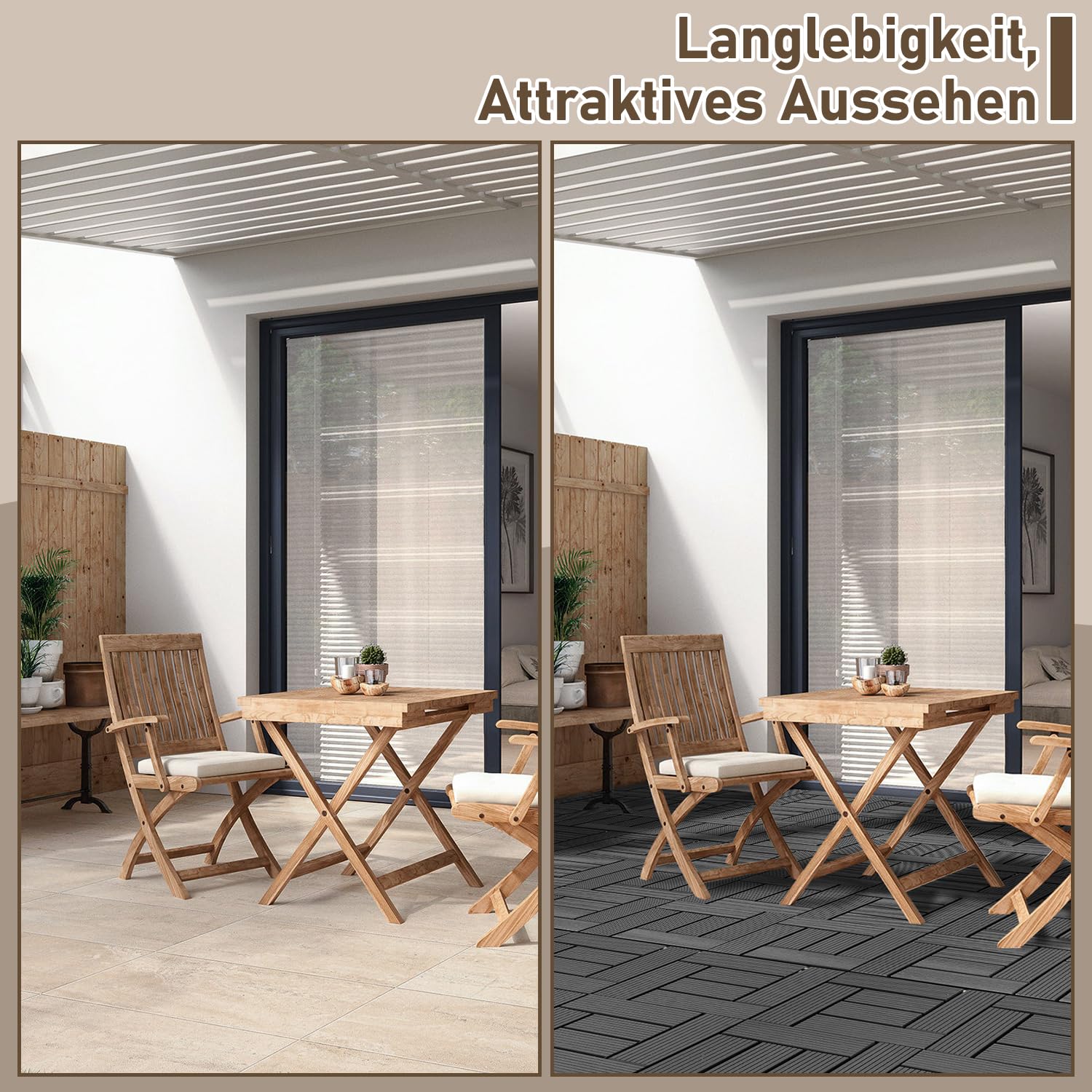 55er Pack WPC Terrassenfliese, Anthrazit Balkonfliesen 30x30cm - 5m², Ideal für den Außenbereich Klickfliesen für Balkon, Garten, Terrasse, Bodenbelag Einfach, Schnell und Praktisch Verlegt