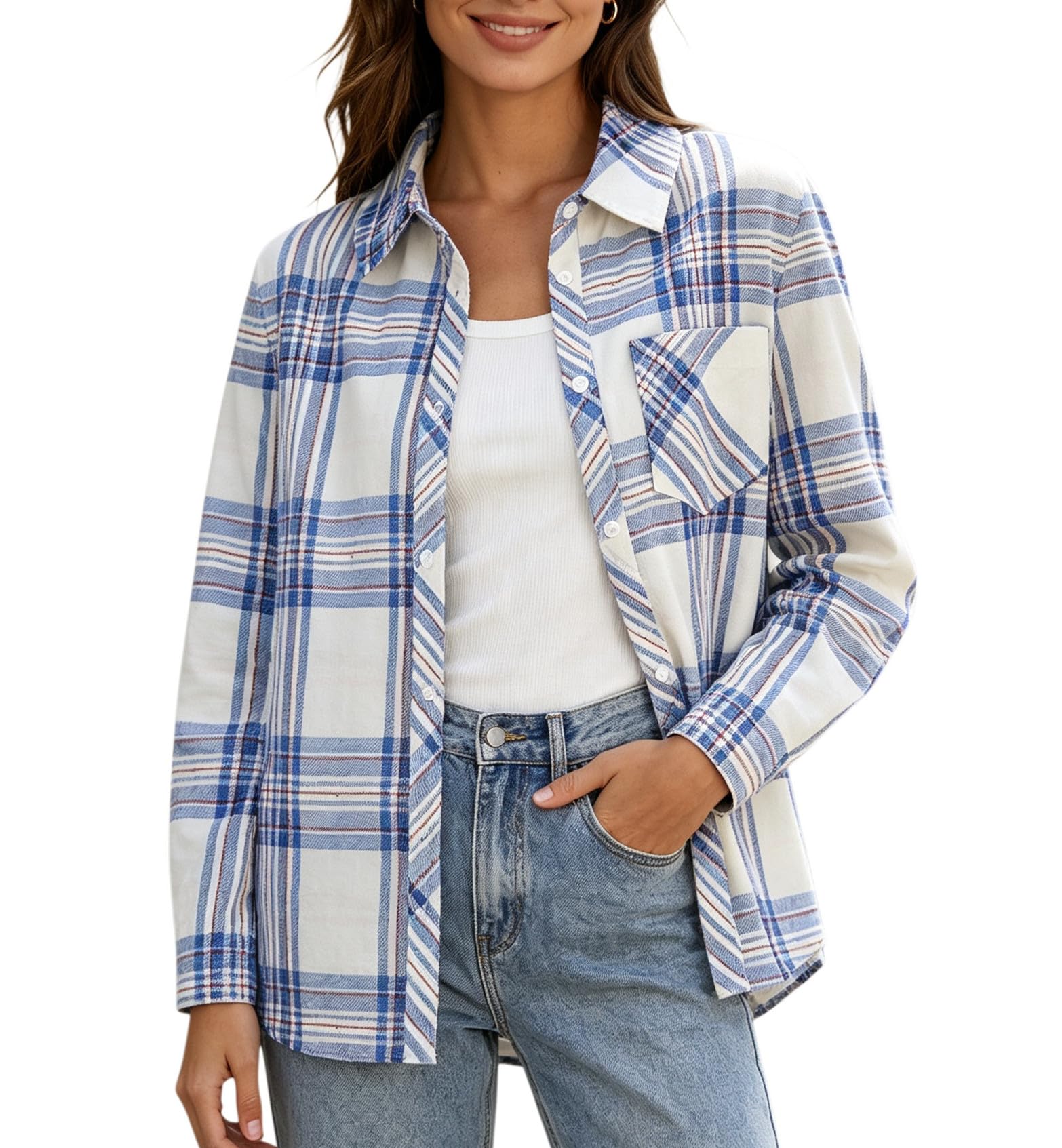 SANGTREE Womens and Girls Long Sleeve Flannel Shirt Plaid Button Down Shirt