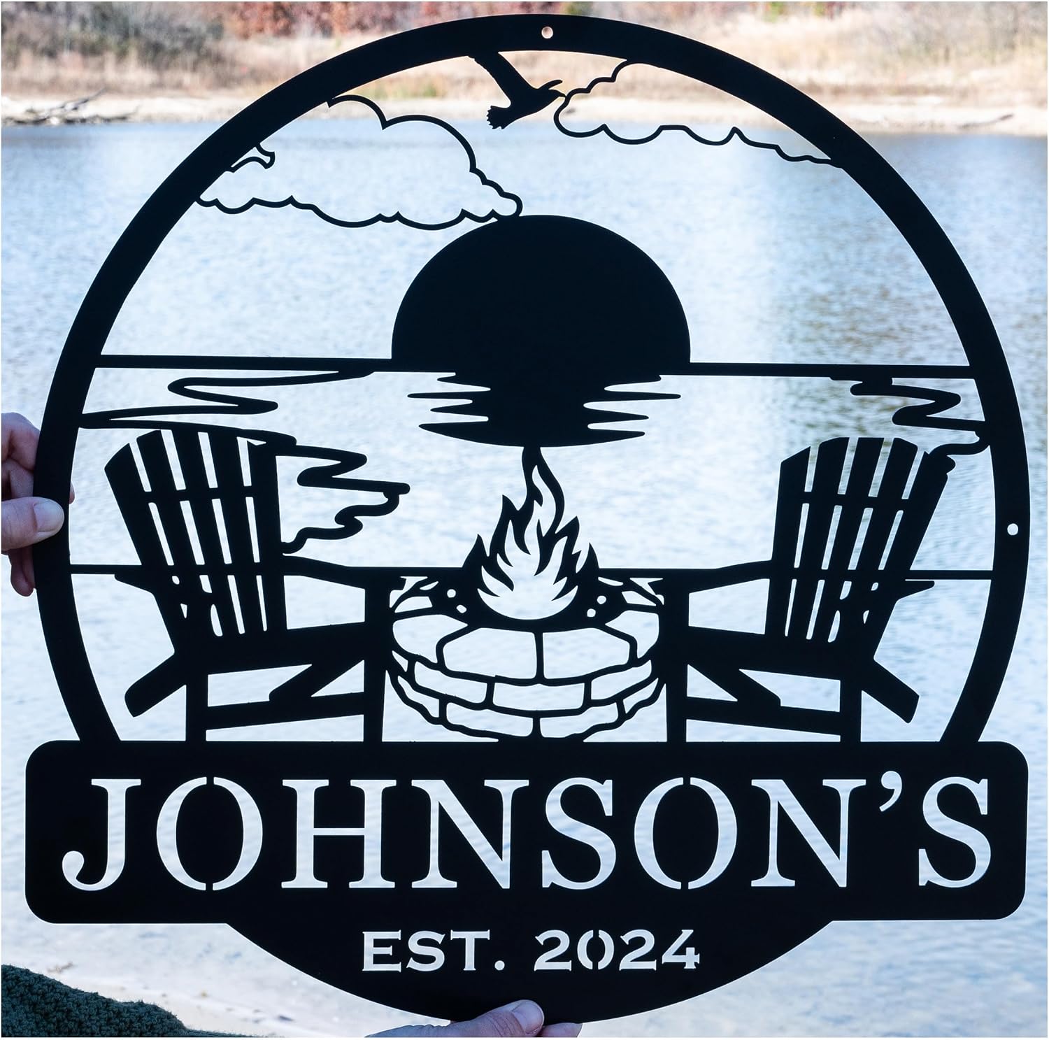 Custom Metal Beach Campfire Name Sign | Cabin Lake House Decor, Campsite Sign