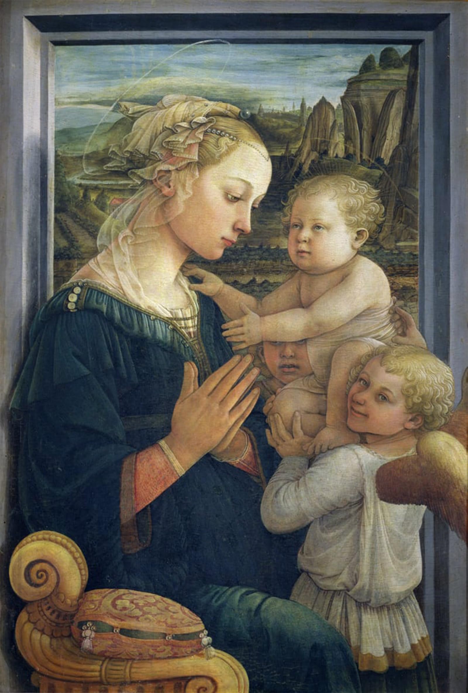 ARTXLXXBN Famous Prints Artwork Pictures Poster Painting Art Lady and Child with Angels by Fra Filippo Lippi Artwork Landscape Pictures for Home Decor 60x90cm