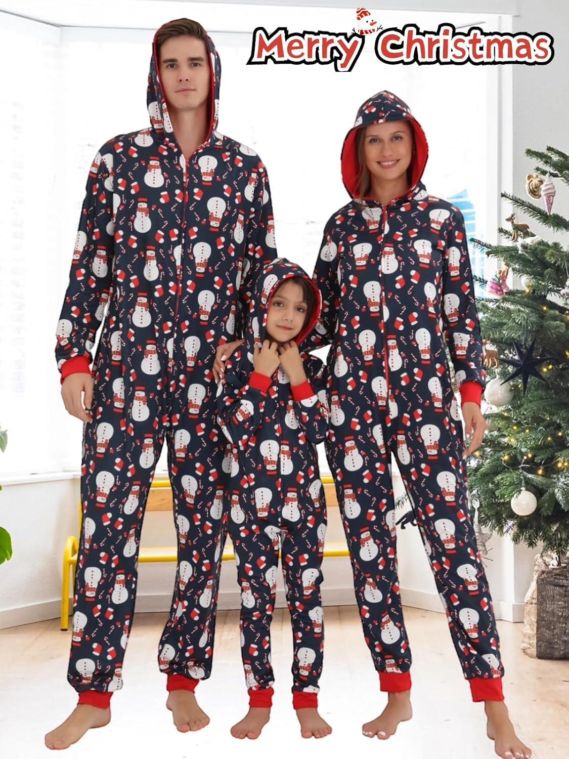 Matching Christmas Onesie Pajamas for Family/Couples, Cute Printed One-piece Pjs, Xmas Holiday Adult Hooded Sleepwear - Image 6