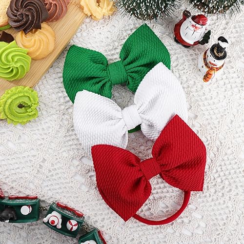 Miniatura 6 de YanJie Lazos de Navidad para bebés y niñas, diadema elástica de nailon, lazos para el día de Navidad con lazos para el cabello, accesorios para el