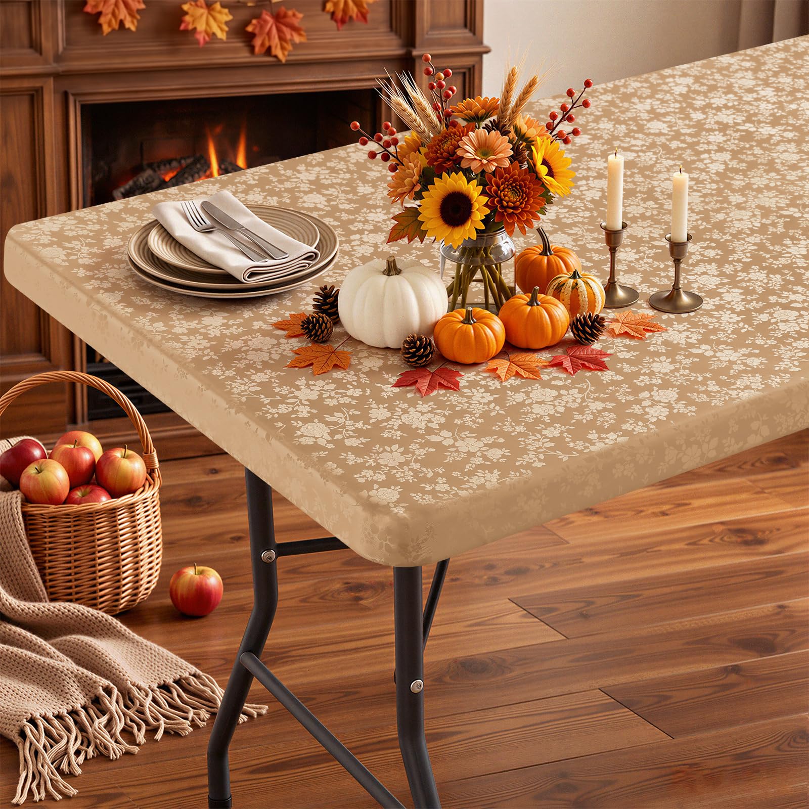 Smiry Heavy Duty Vinyl Fitted Tablecloths for 8 Foot Rectangle Tables