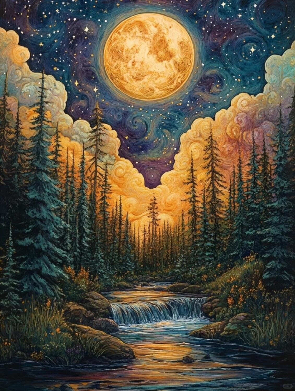 Rqwybcaxn Bead Cross Stitch Kits Forest Oil Painting 40x50cm