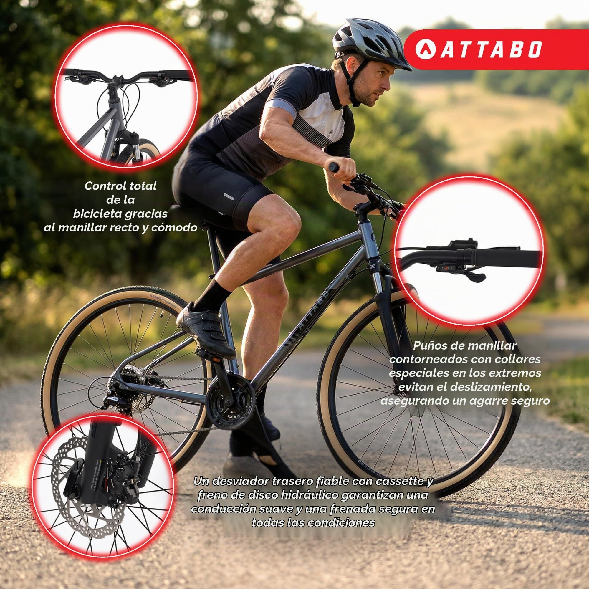 ATTABO Sano 3.0-28" Ruedas, Marco de 18" - Bicicleta de Cross para Hombre MTB/Trekking, Marco de Aluminio 6061, SR Suntour SF20 NEX, Horquilla Shimano de 24 velocidades, Frenos MT-200