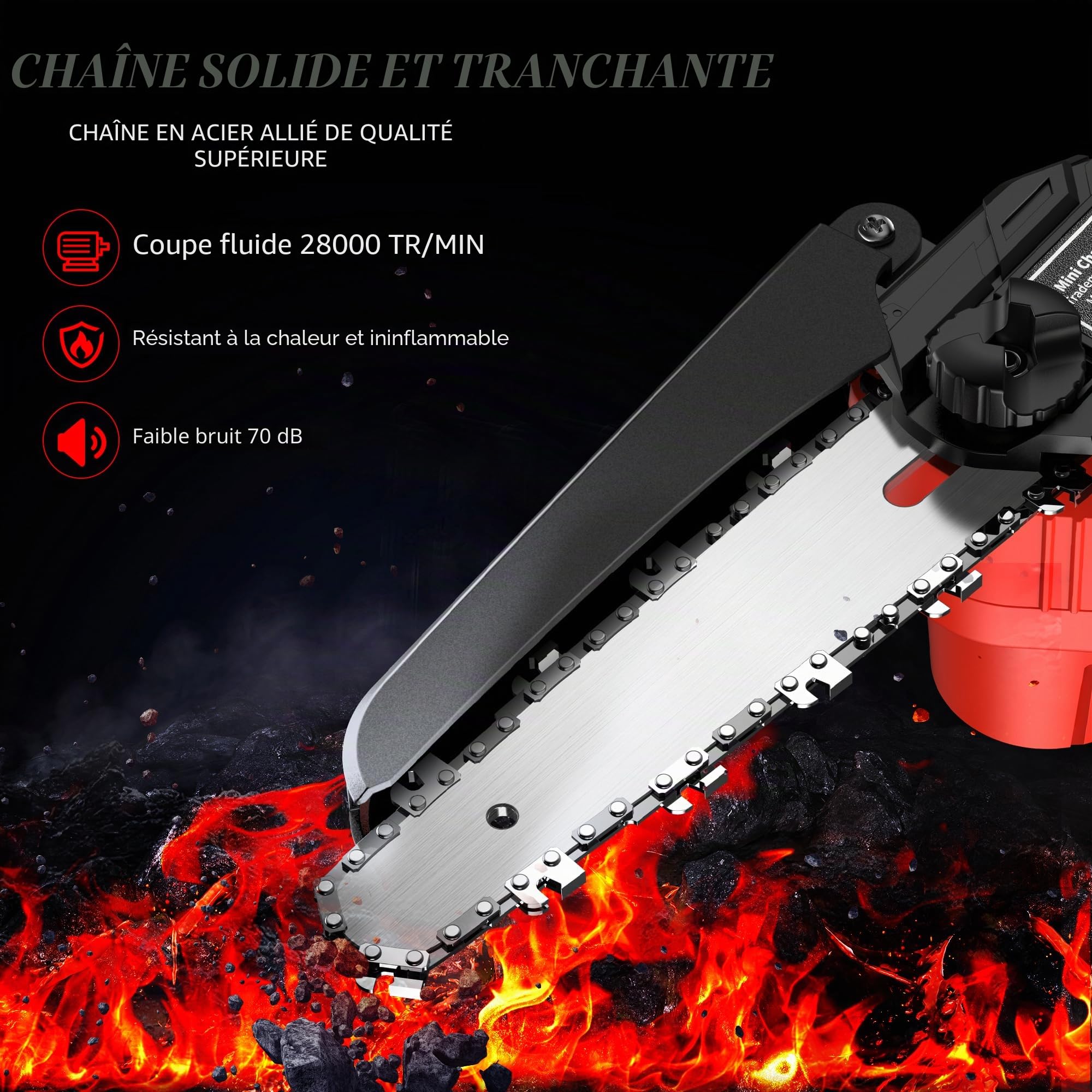 Mini Tronconneuse a Batterie Tronconneuse -Coupe Branche Ãlectrique Scie Sans Fil petite Elageuse Chainsaw 6 Pouces avec 2 Batteries 2 Chaines 800W l'Élagage le Jardin Cour Bois jardinage Outils