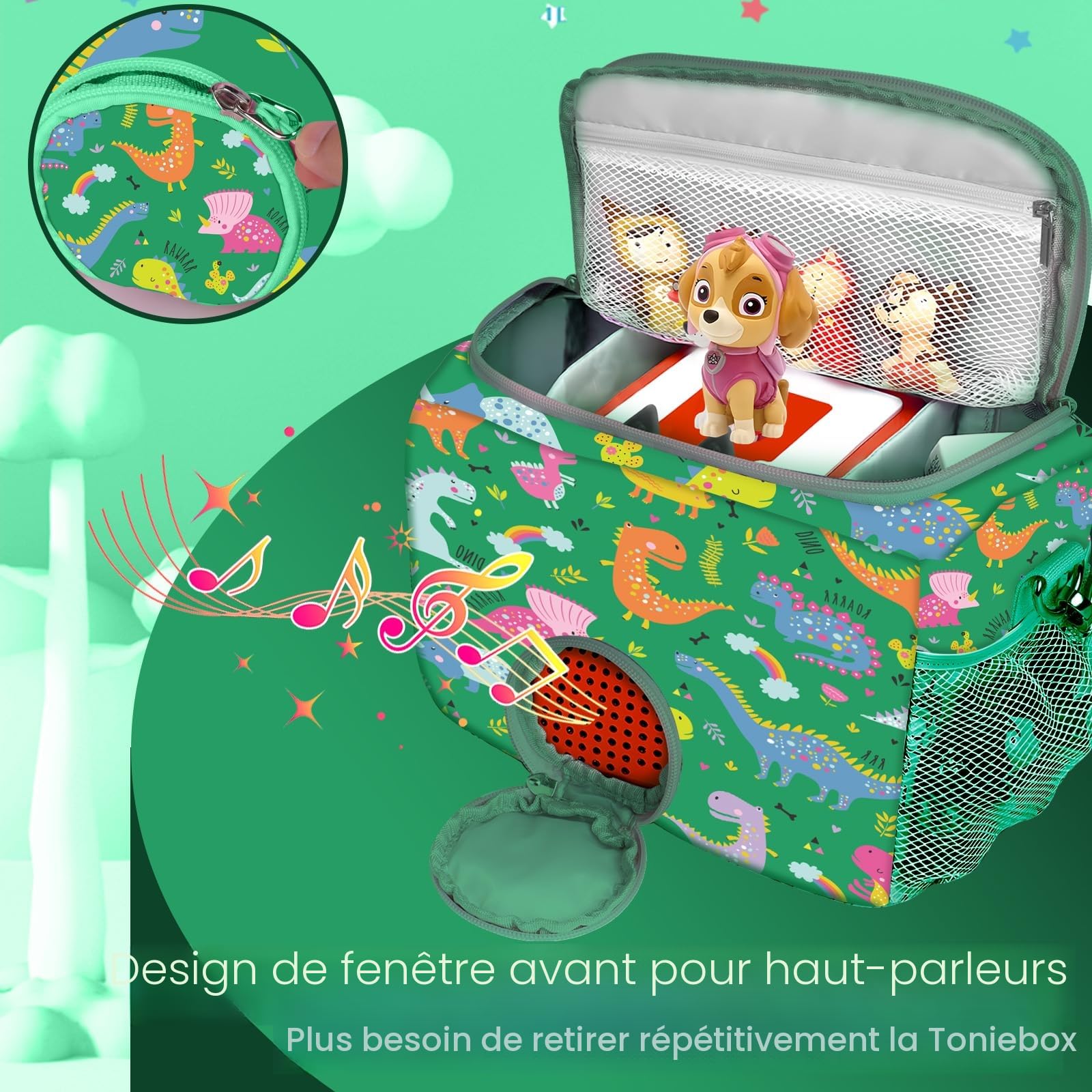 Étui de Transport pour Toniebox Starter Set, pour Personnages Tonie, écouteurs, Station de Charge et Accessoires, Sac de Rangement avec Fermeture éclair et Sangle réglable (Vert)