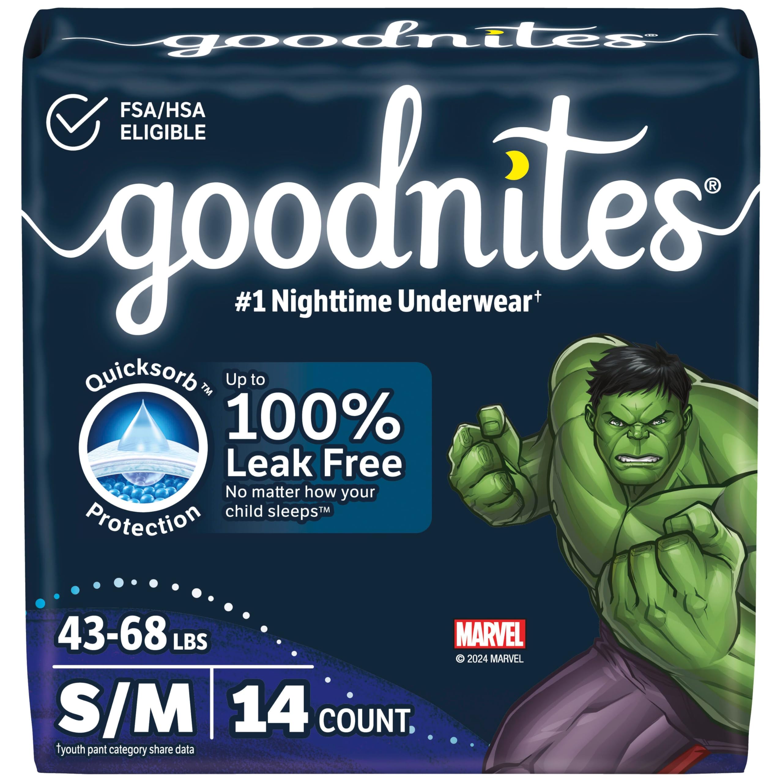 Goodnites Underwear for Boys Jumbo Pack, 14 Bedtime pants, size 4-8 (S-M)