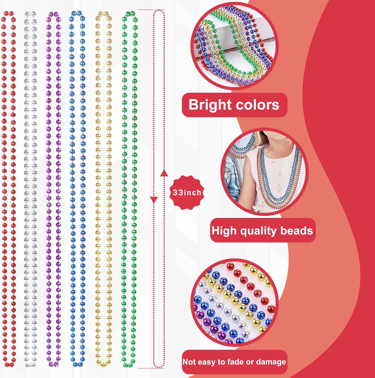 24PCS Bulk Parade Beads - Colorful Mardi Gras Bead Necklaces for Kids & Adults - Party Decorations & 33" Festival Parade Throw Accessories Bulk Beads for Wedding, Christmas - Image 5