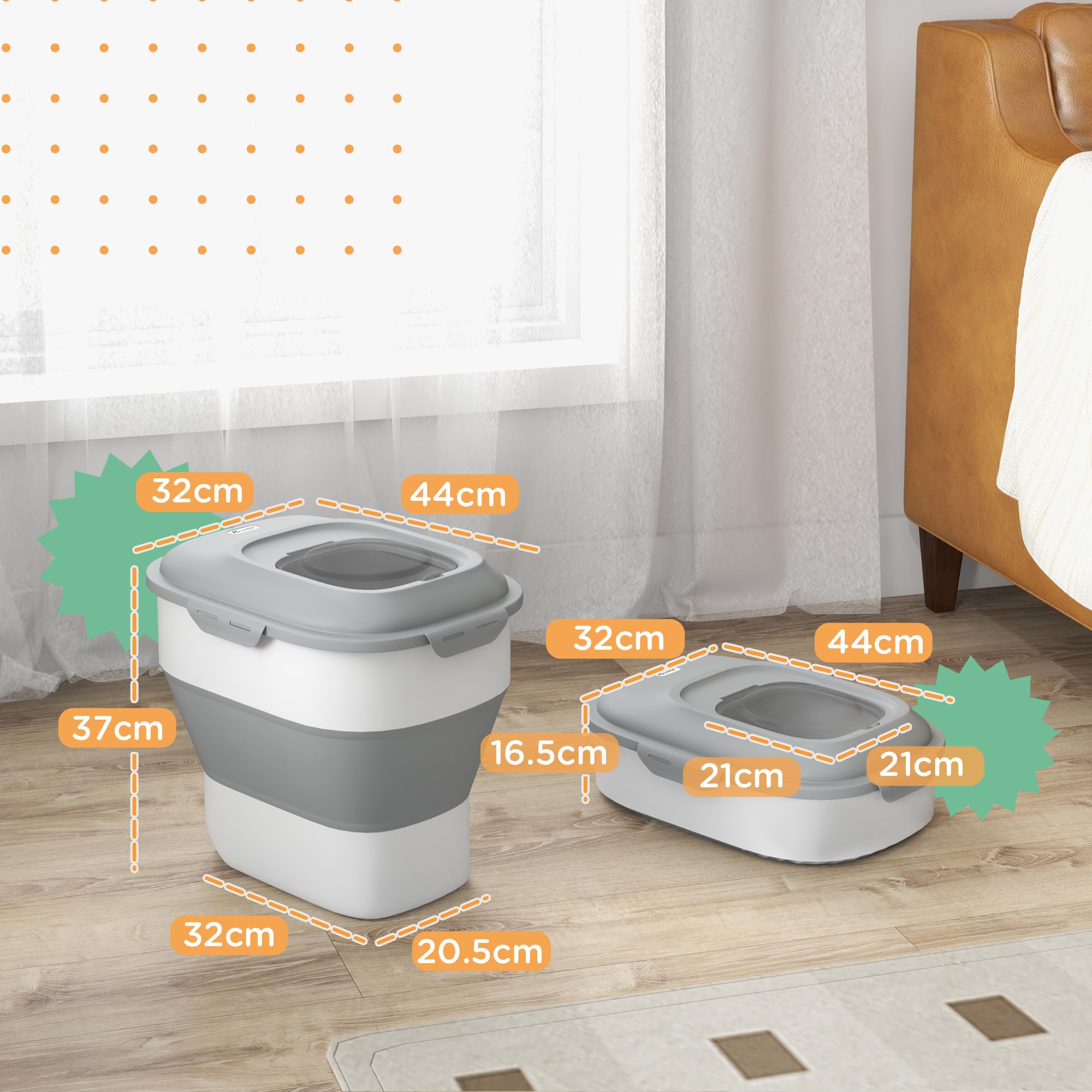 PawHut Porta Crocchette Cani Capacità 5-25L con Chiusura Ermetica e Box Deumidificante, Contenitore Cibo Cani in PP e TPE, 44x32x37 cm, Grigio