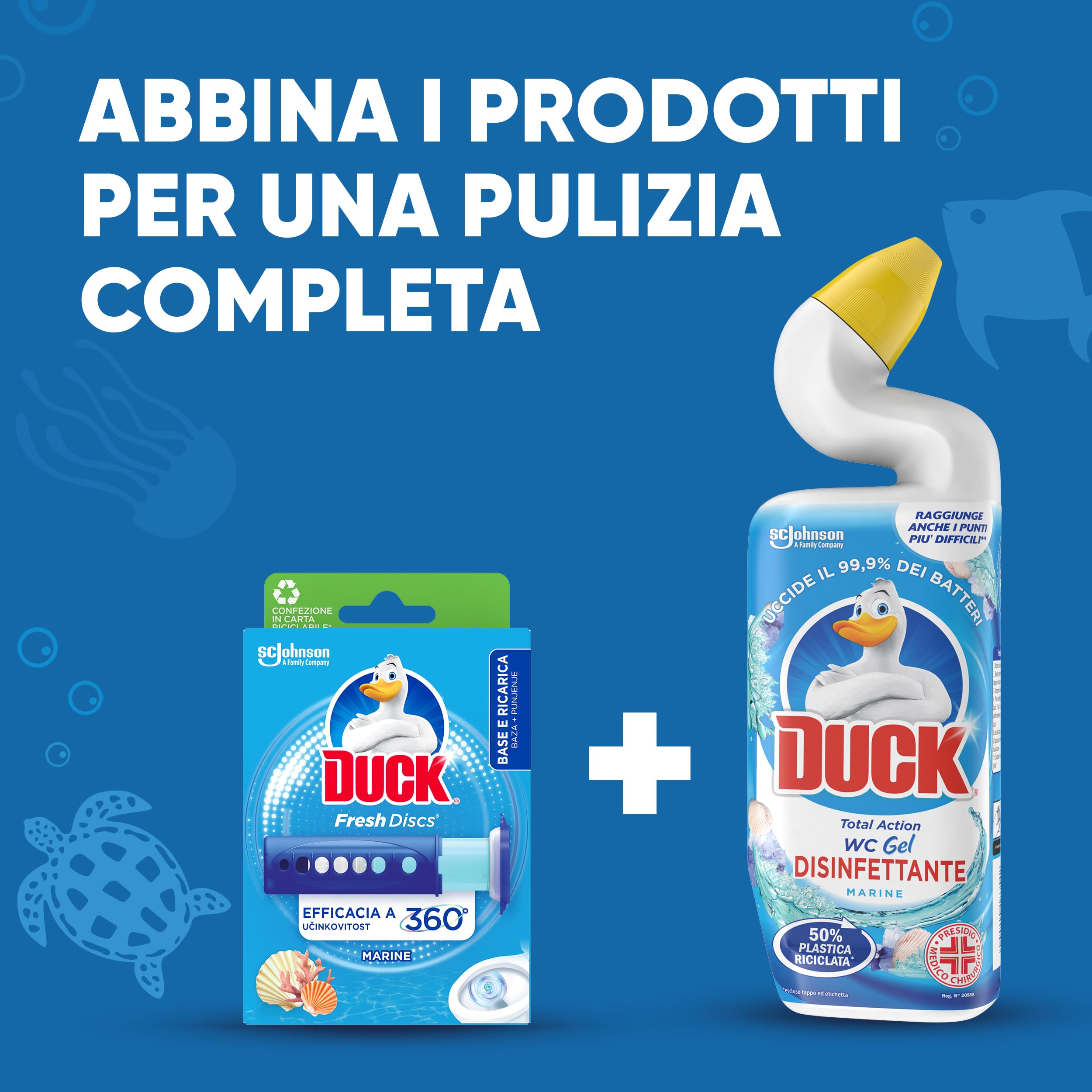 Duck Fresh Discs Base per Dischi Gel Igienizzanti WC, Fragranza Marine, Confezione da 1 Applicatore e 6 Dischetti