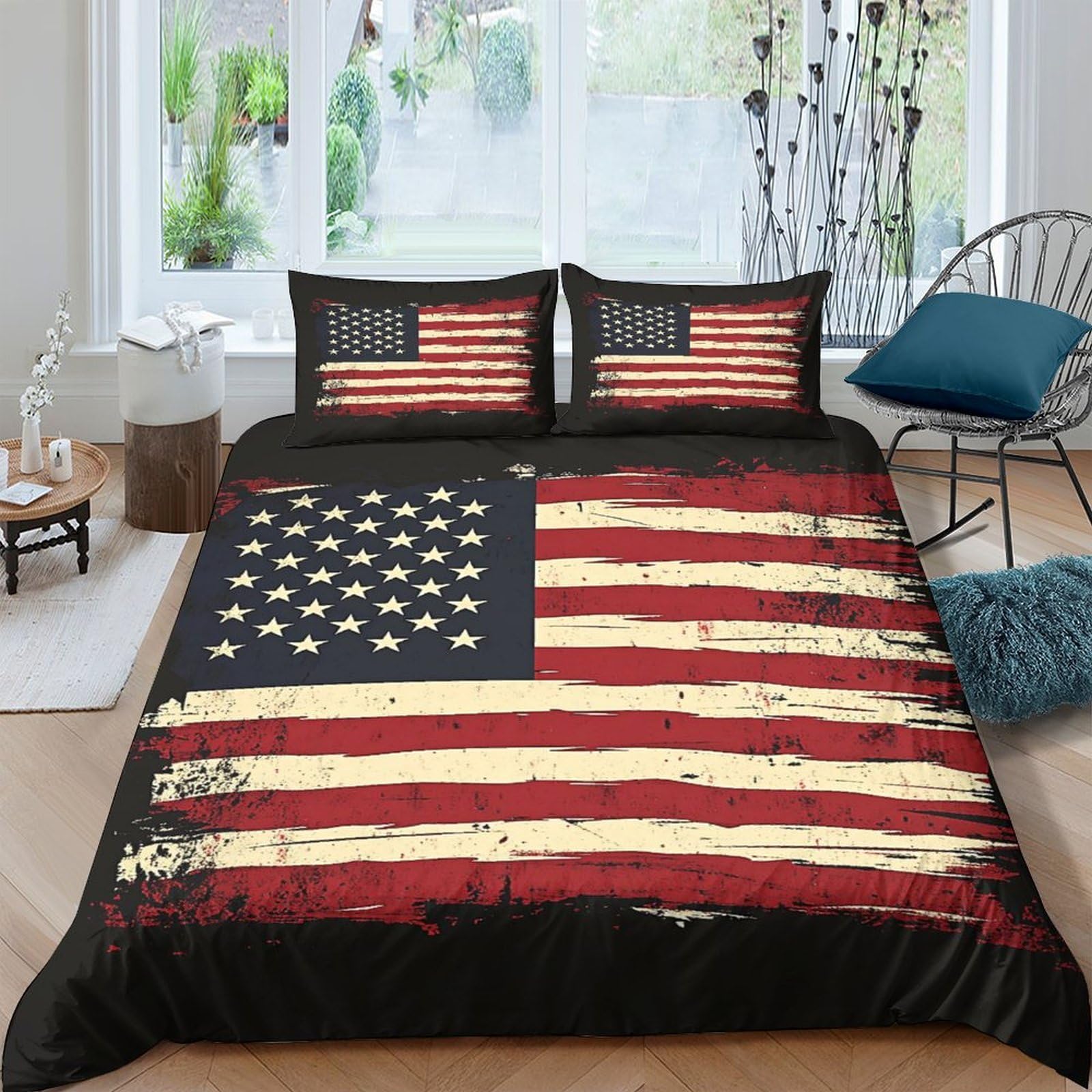 Ctjqhvkz Style-1 3D Printed Vintage American Flag Fitted Sheet Microfiber Soft Breathable Usa Bed Cover For Bedroom Dorm Decor Protection Single（135X200cm）