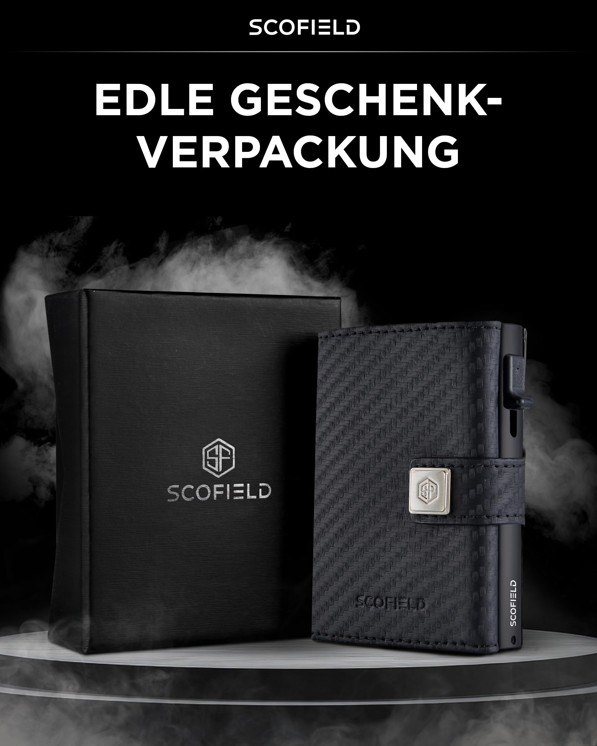 SF SCOFIELD Portfel męski | portfel męski na 11-12 kart | portfel ochrona RFID | portmonetka | portfel dla mężczyzn | Smart Wallet | etui na karty kredytowe | Slim Wallet | etui na karty małe, Carbon