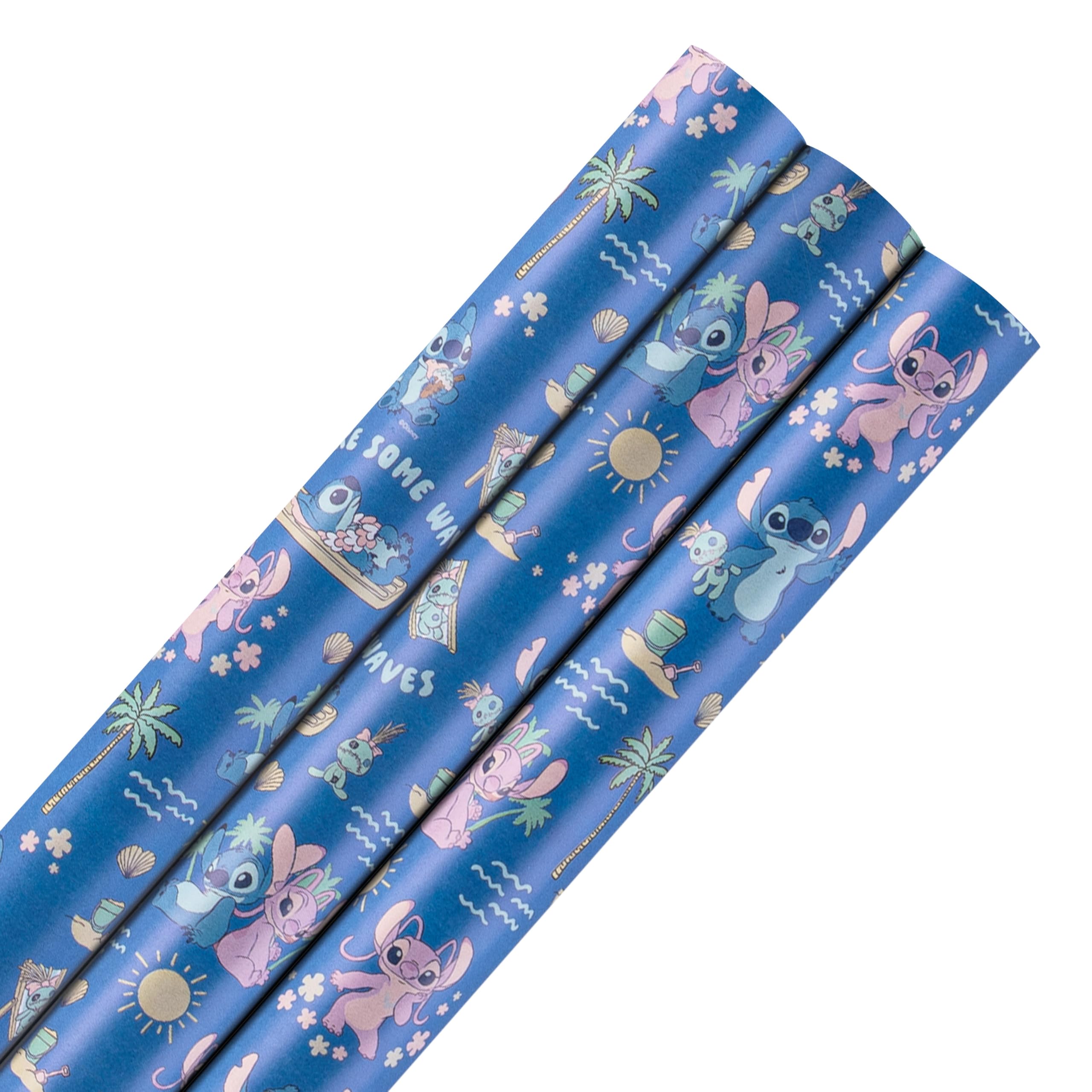 Hallmark Wrapping Paper Roll, Pack of 3 in 1 Disney Lilo & Stitch Design, Stitch & Angel, 2M Each, Birthday, Christmas, Blue