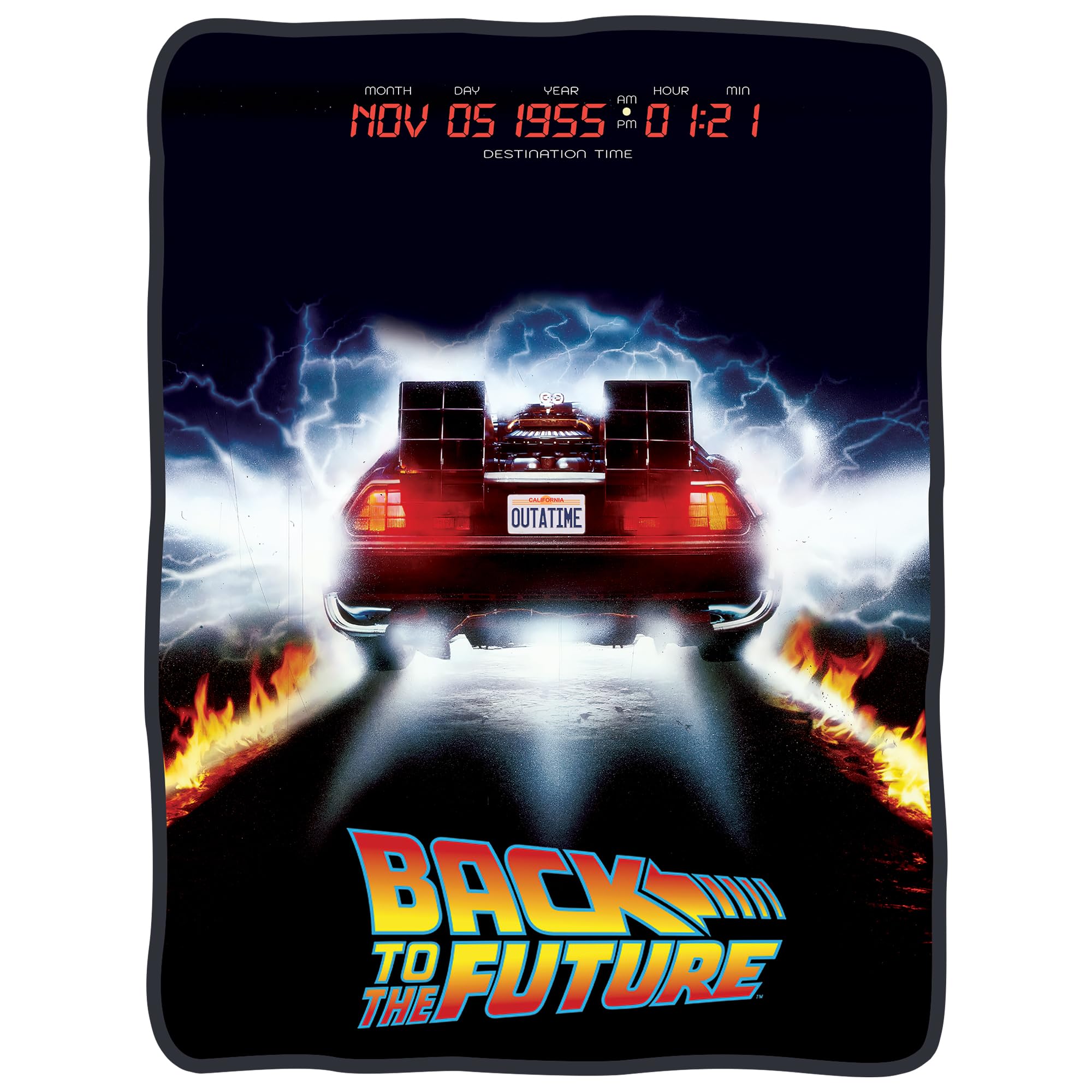 Back to The Future Blanket | Outatime License Plate Fleece Throw | Back to The Future Movie Throw Blanket | Delorean Collectibles Blankets | BTTF Gift | Officially Licensed | 45" X 60"