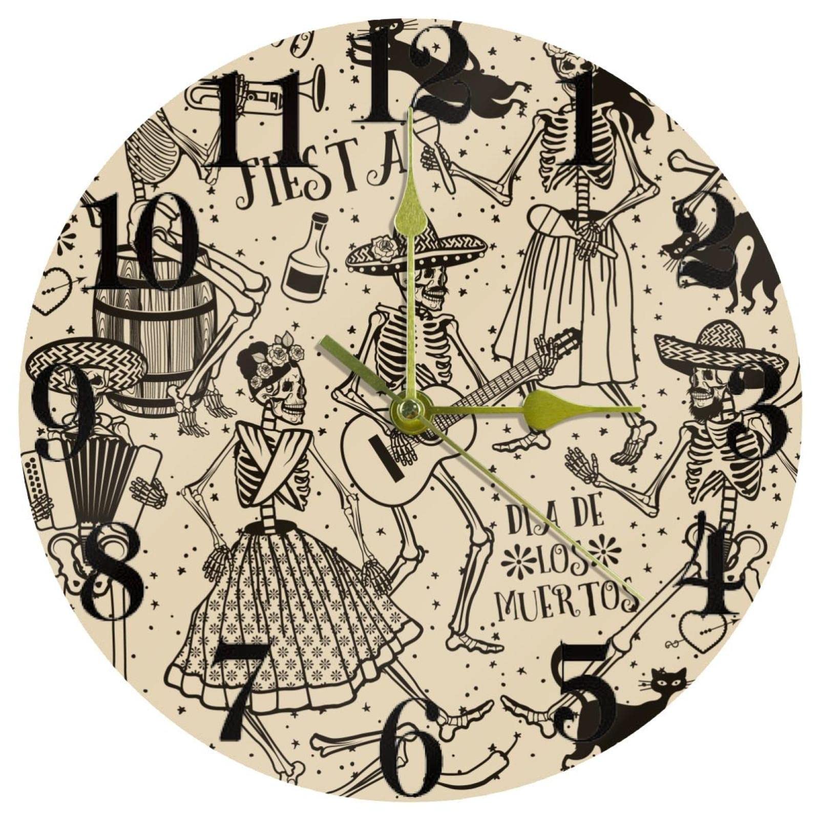 Horloge murale squelette Jour des morts 25,4 cm à quartz pour en finir avec le tic-tac nocturne