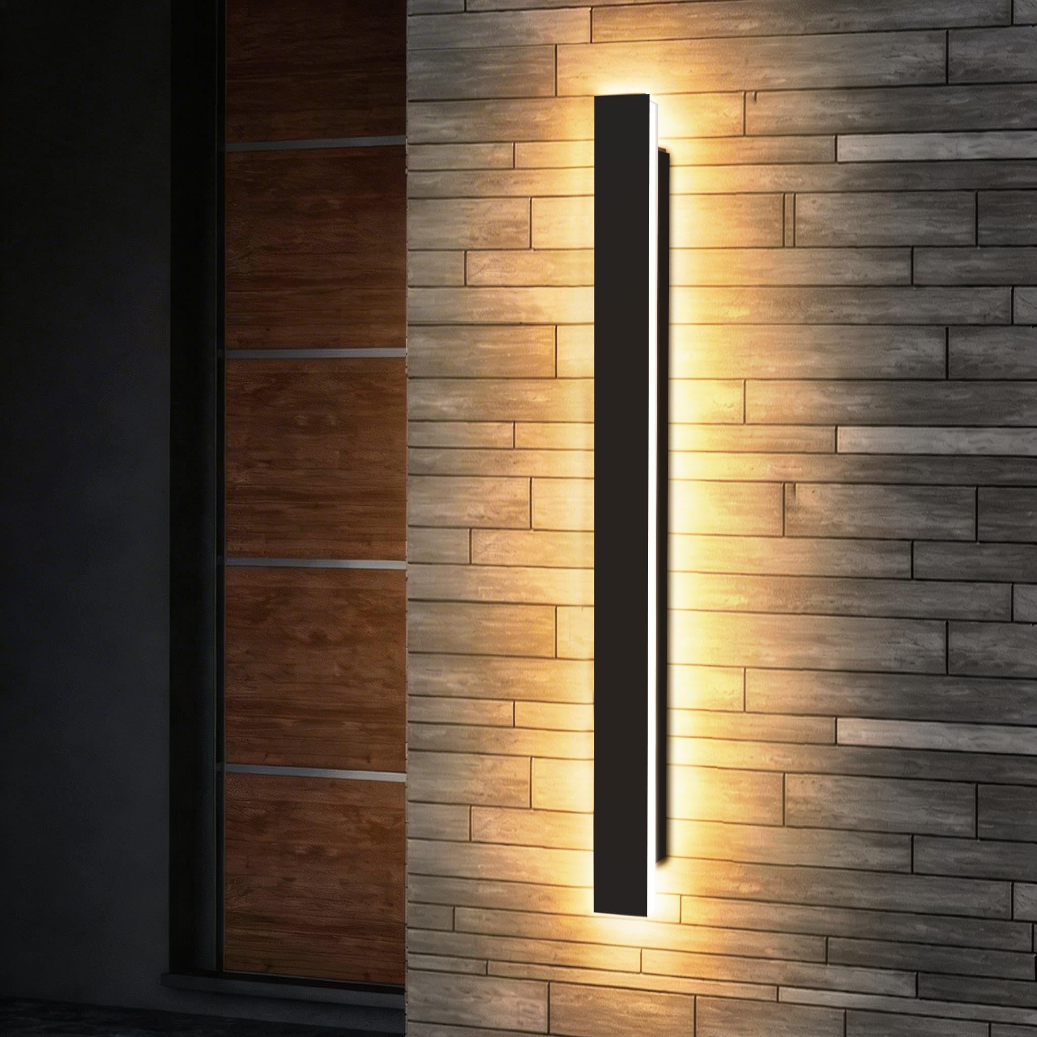 auralab Aplique Pared Exterior Largo 100cm, IP65 Impermeable Acrílico Apliques pared Largos, 3000K Lampara de Pared Larga LED Moderna Decorativa para Piscina, Salón y Porche, Negro