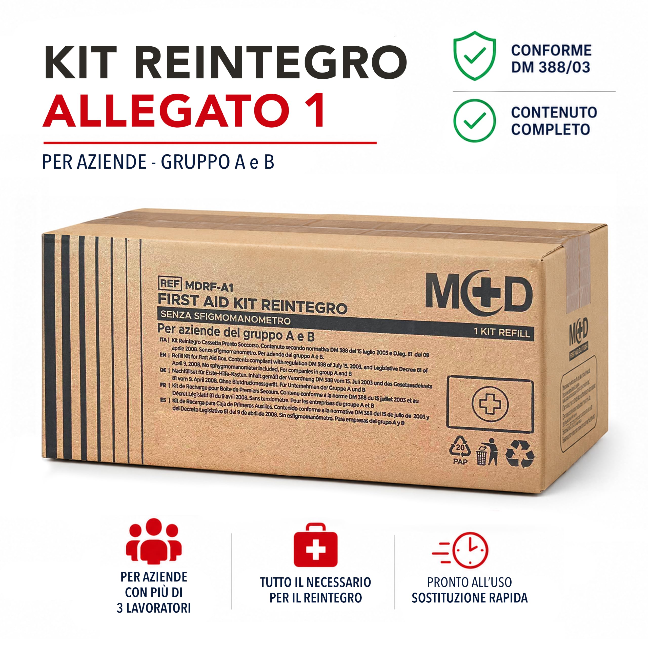 Kit Reintegro Pronto Soccorso Allegato 1 D.M. 388 – Contenuto Conforme Normativa – Rifornimento Cassette Primo Soccorso per Aziende con 3+ Dipendenti