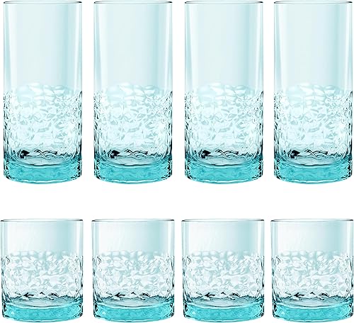 TarHong Cube Premium - Juego de 8 vasos acrílicos inastillables con 4 vasos dobles antiguos y 4 vasos altos