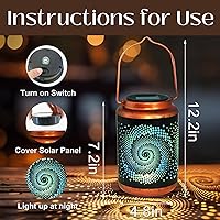 Vista 3 de Linternas solares para colgar al aire libre, linterna LED impermeable de metal con energía solar, decoración de patio, linterna con asa, idea