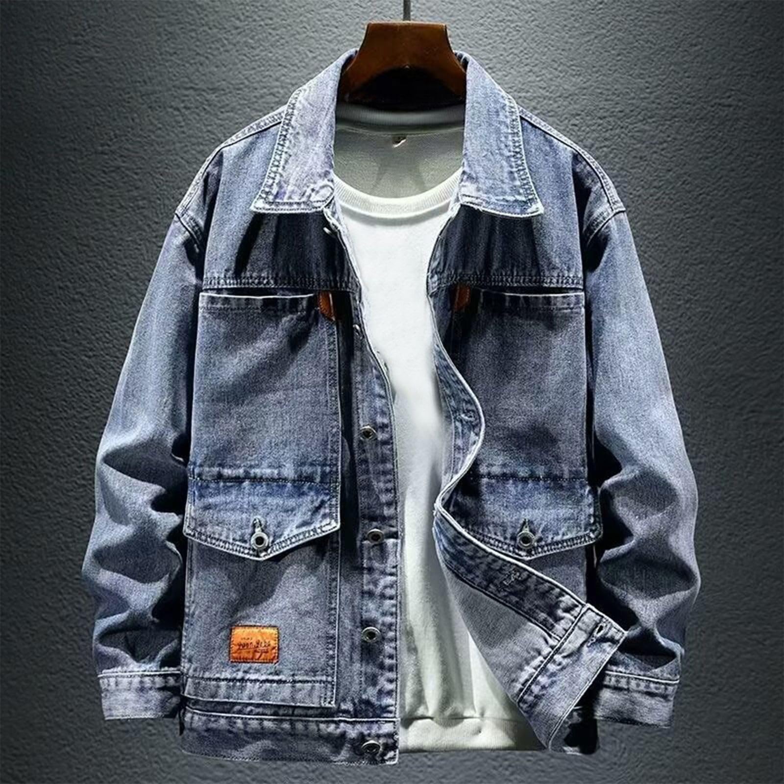 Generisch Hardshelljacke Herren Lässige Jeansjacke, locker geschnittene Jacke im Jeanshemd-Stil für den Alltag