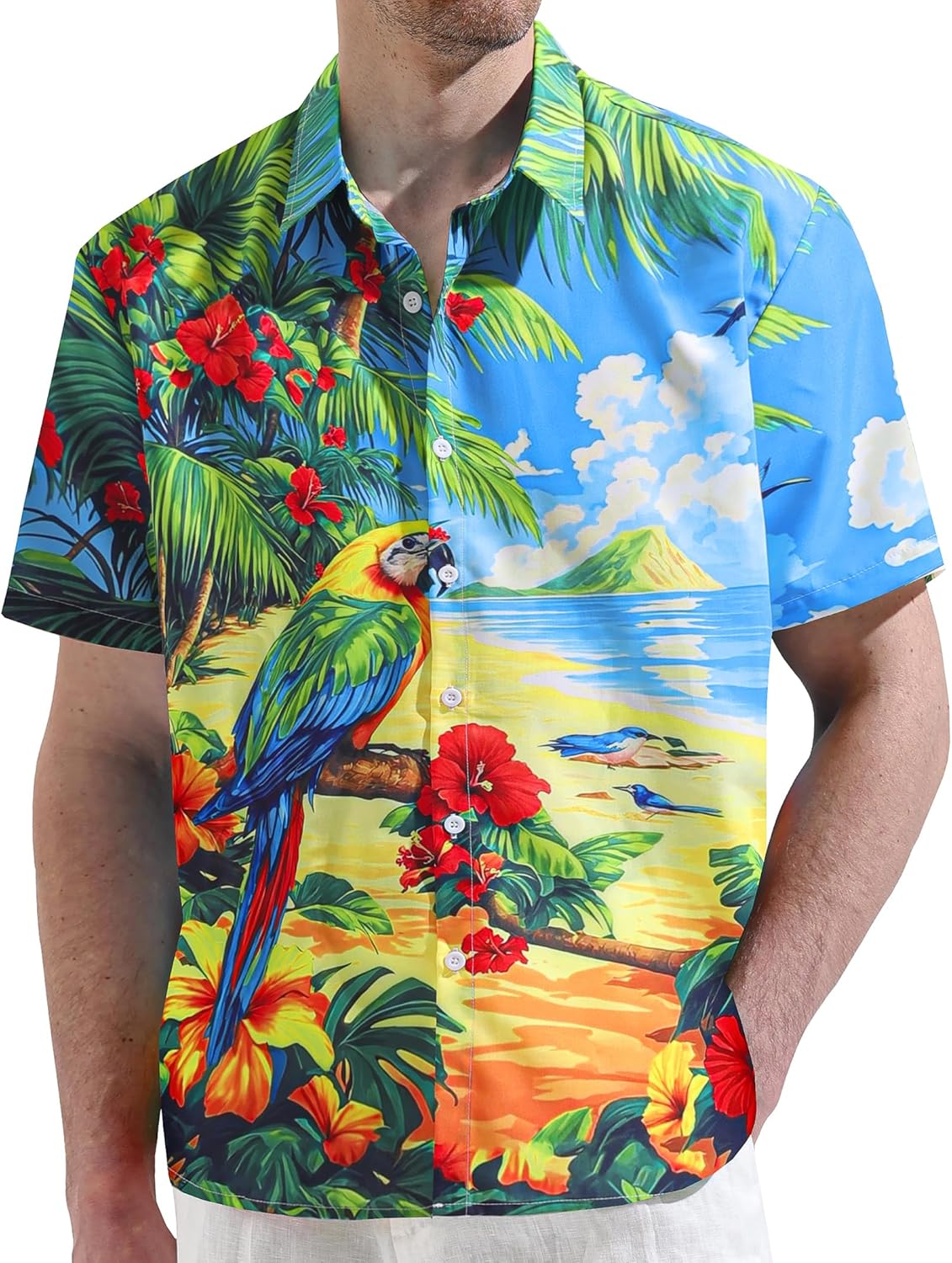 JOGAL Mens Tropical Hawaiian Shirt Short Sleeve Button Down Floral Print Casual Shirt Vacation Summer Beach Shirts