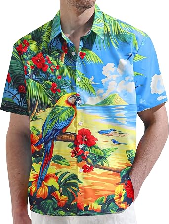 JOGAL Mens Tropical Hawaiian Shirt Short Sleeve Button Down Floral Print Casual Shirt Vacation Summer Beach Shirts