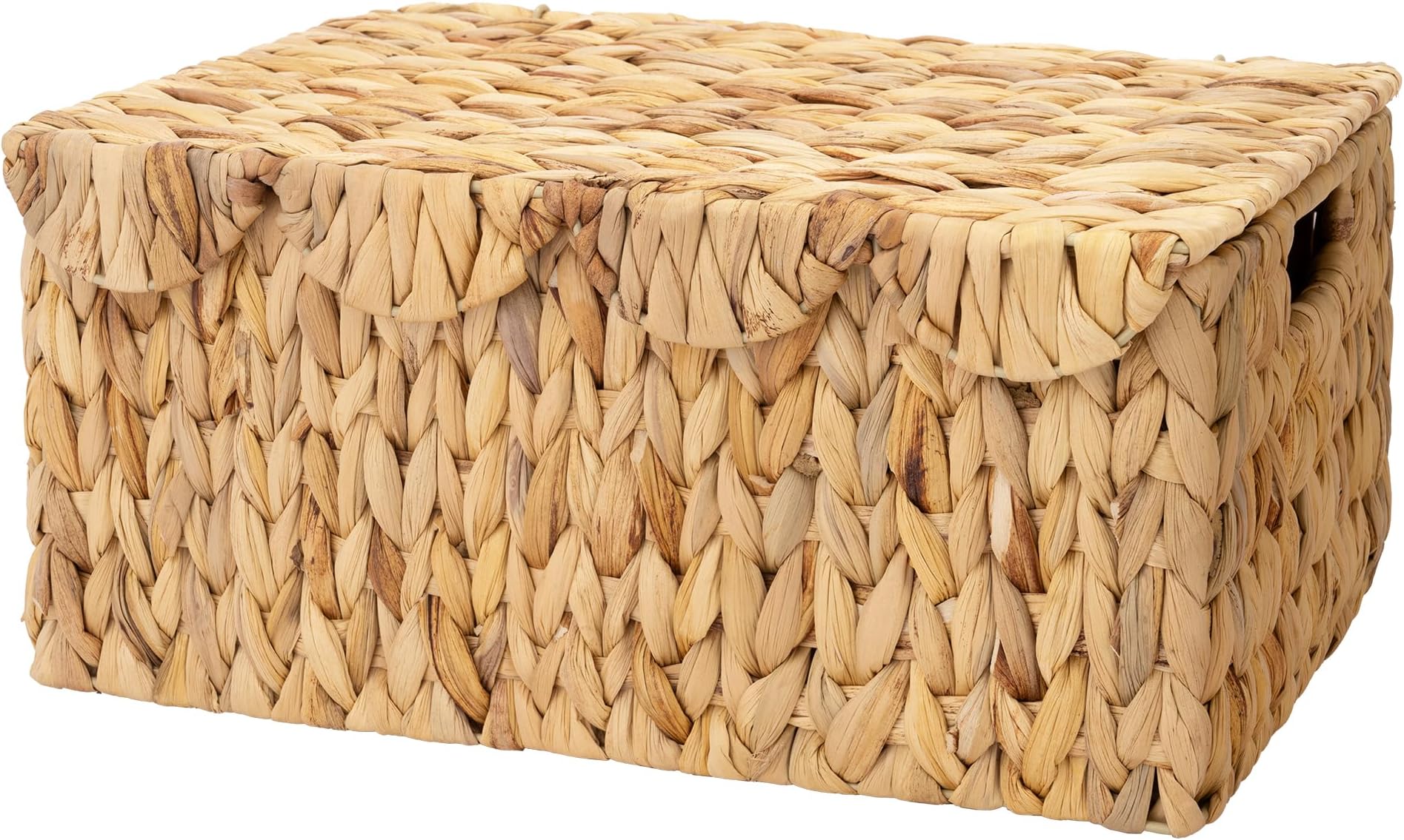 StorageWorks Scalloped Edge Wicker Basket with Lid, Natural Water Hyacinth Storage Basket