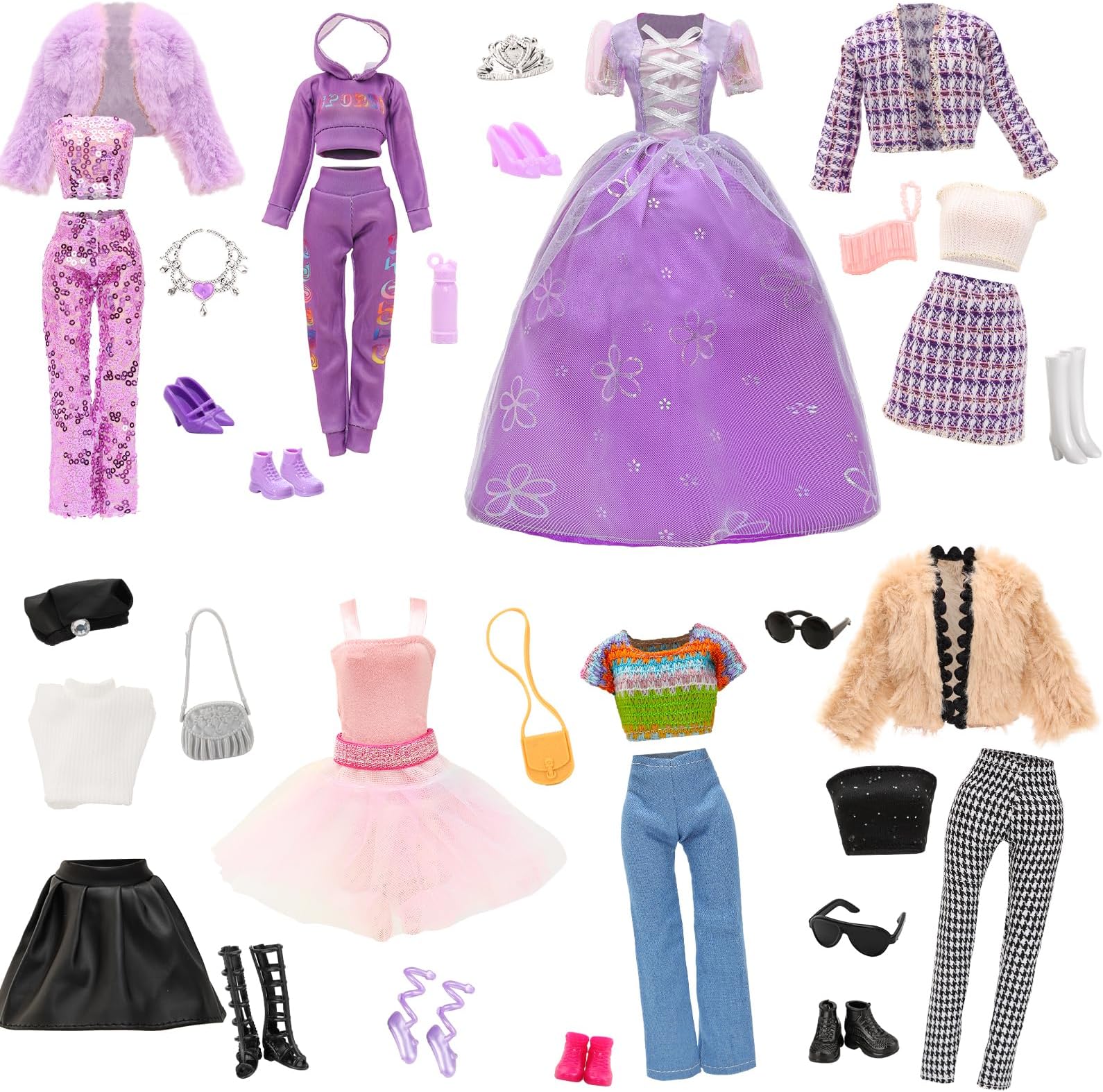 Festfun 24 Doll Clothes Outfits 8 Fashion Clothes Party Dresses Jacket Coat Tops Pants 8 Shoes 8 Accessories for 11.5 inch Doll