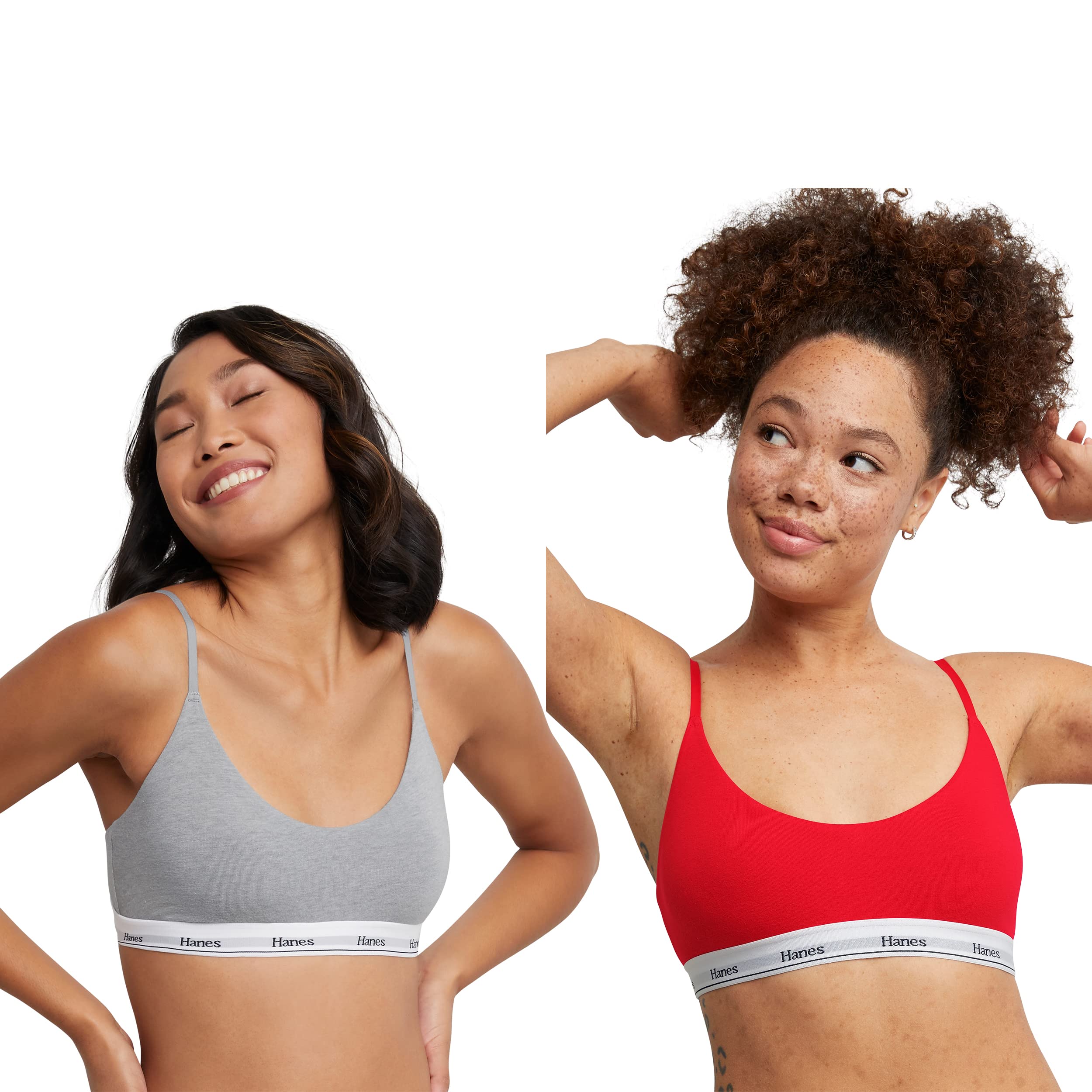 Hanes womens Originals Crop Bralette Pack, Breathable Stretch Cotton Bras, 2-pack Bra (pack of 2)