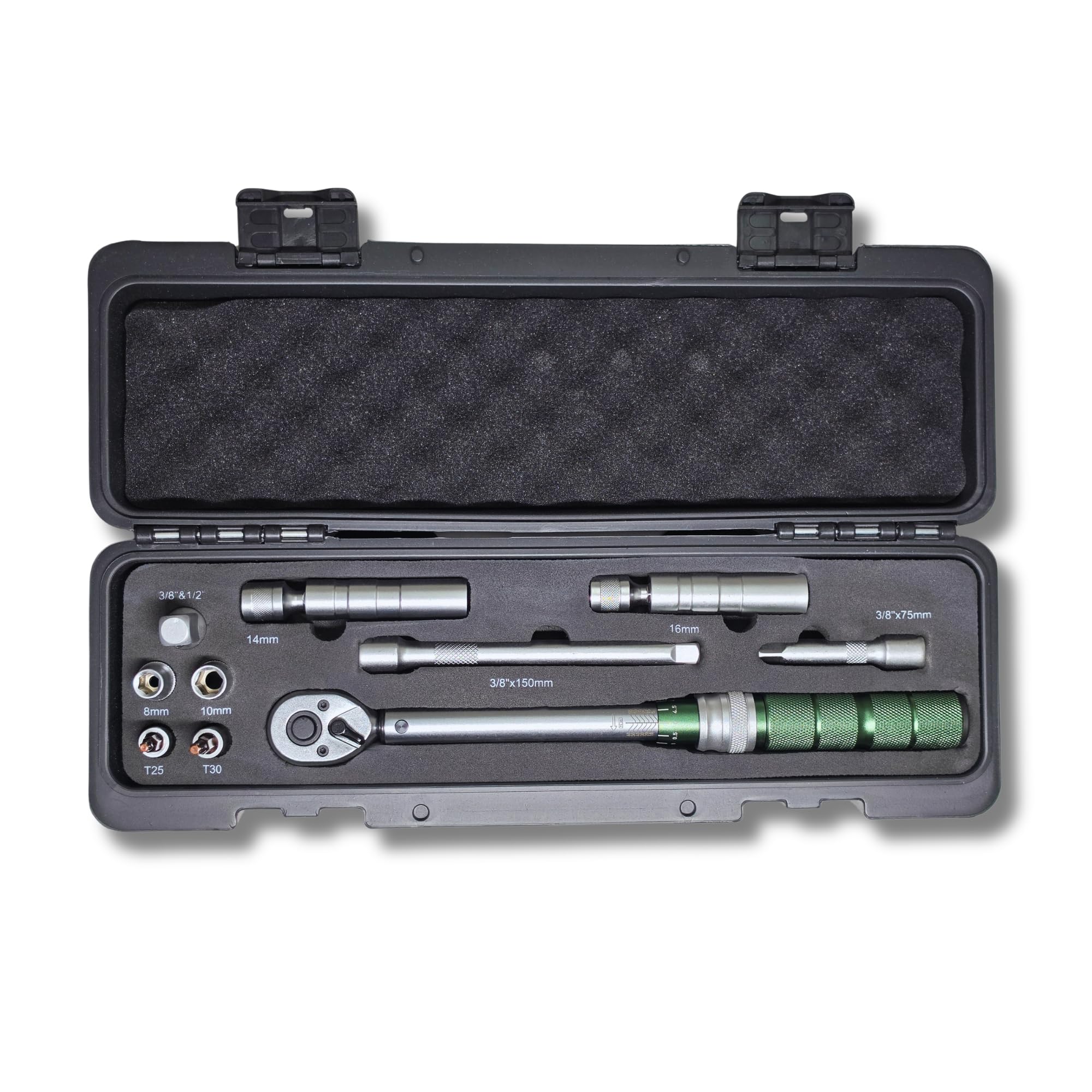 Llave Dinamométrica Profesional 3/8” 5-60Nm con Torx Vasos Hexagonales Adaptador 1/2 y Llaves de Bujía