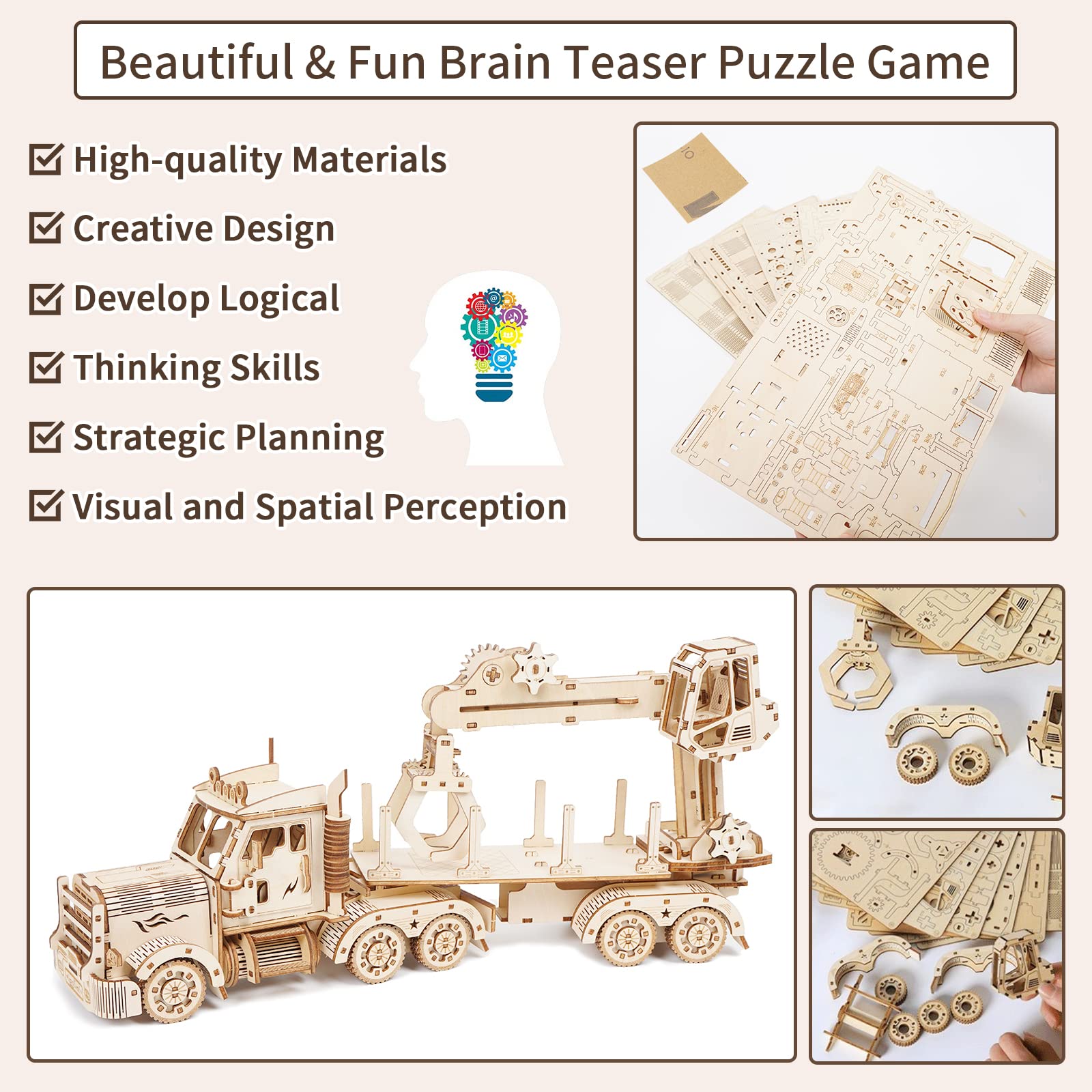 3D puzzle di legno, camion gru di legno modello di costruzione set, auto-assemblaggio meccanico costruzione set per 14 + adulti, come regalo di compleanno o collezione decorativa, 428 pezzi