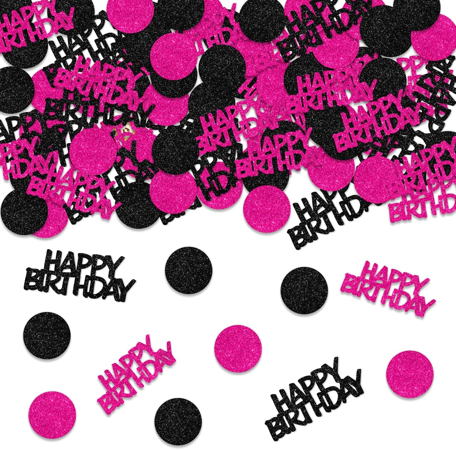 Hot Pink and Black Birthday Party Decorations - 200PCS Confetti, Glitter Cardstock Table Scatter for Girls 10th 13th 16th 18th 20th 30th 40th Birthday Party Table Decor