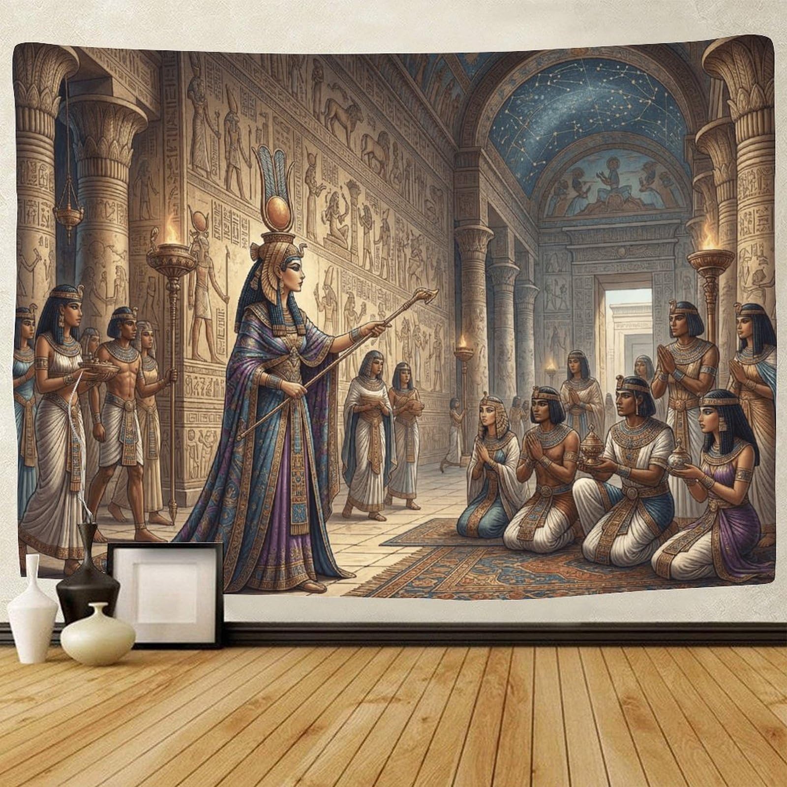 GPMNBCXZK Egyptian Isis Wall Tapestry Bedroom Living Room Dorm Home 3D Printed Ancient Temple Hanging Decor 100cmx150cm
