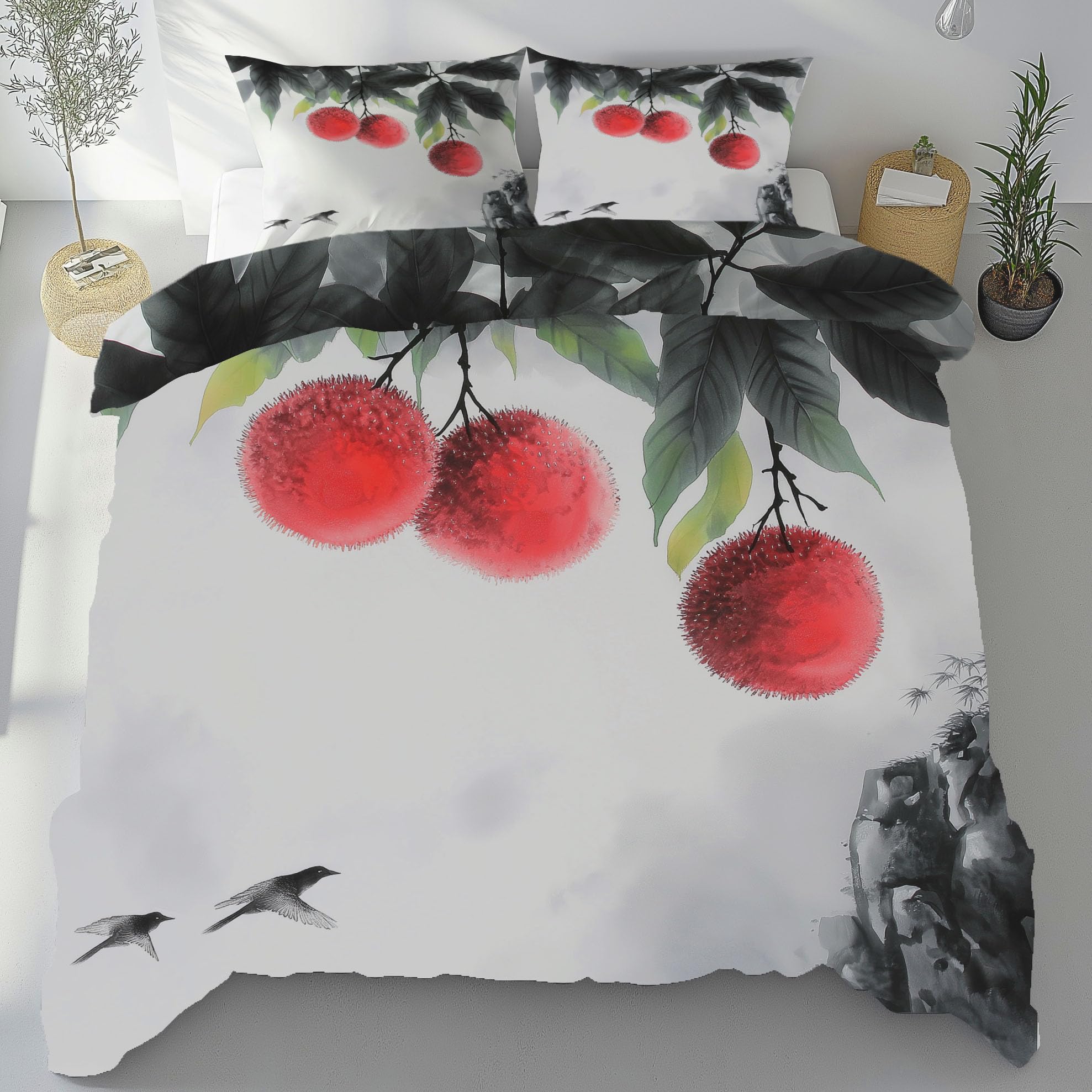 Housse de couette style chinois pour une chambre zen et élégante avec parure de lit 200x220