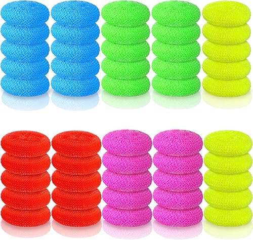 Uiifan 50 unidades de plástico para platos de nailon para fregadores de platos de plástico redondo de malla antiarañazos para limpieza de cocina y