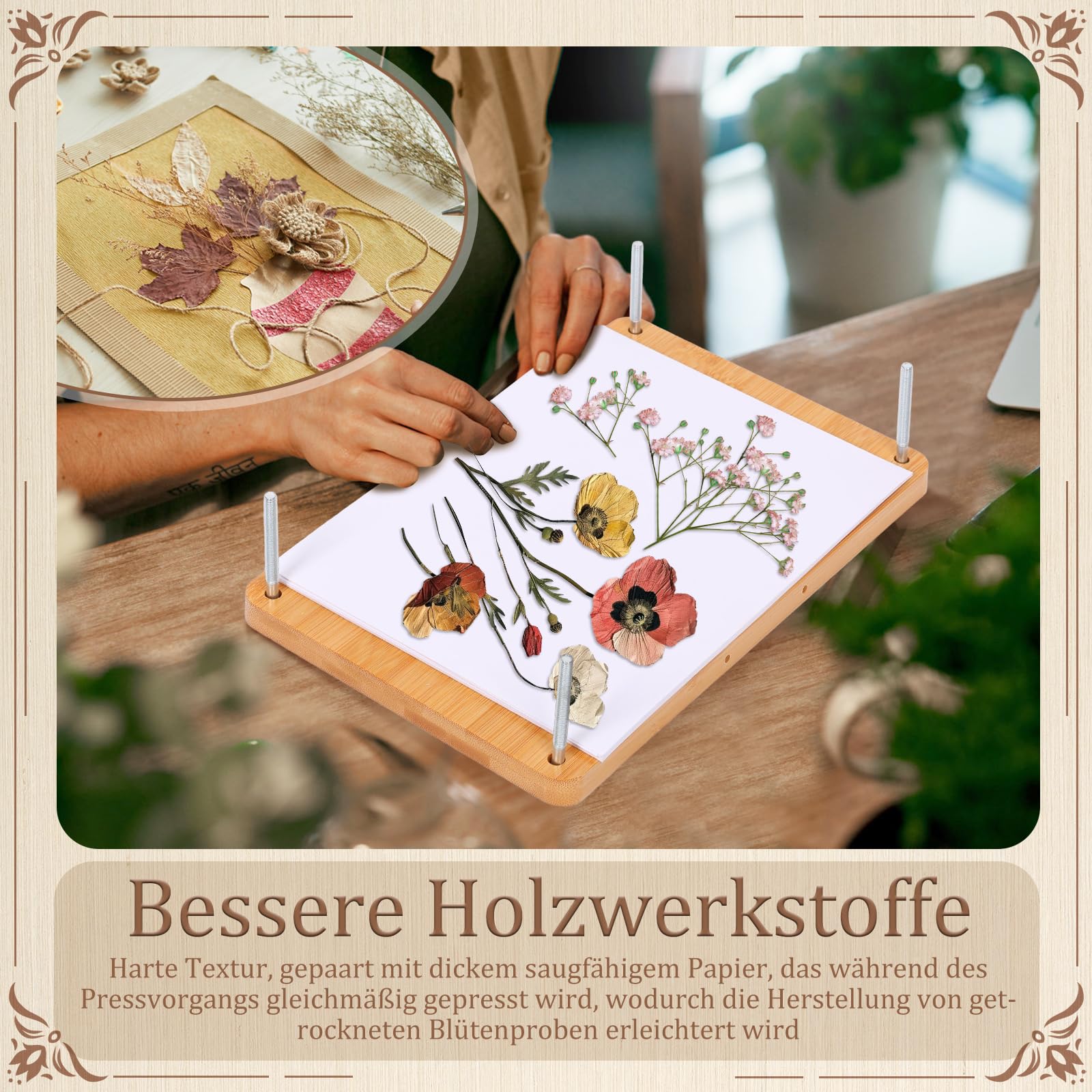 Großes Blumenpressen-Set,DIY-Blumenpress-Set aus Holz mit Zubehör für Getrocknete Blumen, Pflanzenproben, Hochzeiten, DIY-Handwerk, 27,9 x 17,8 cm