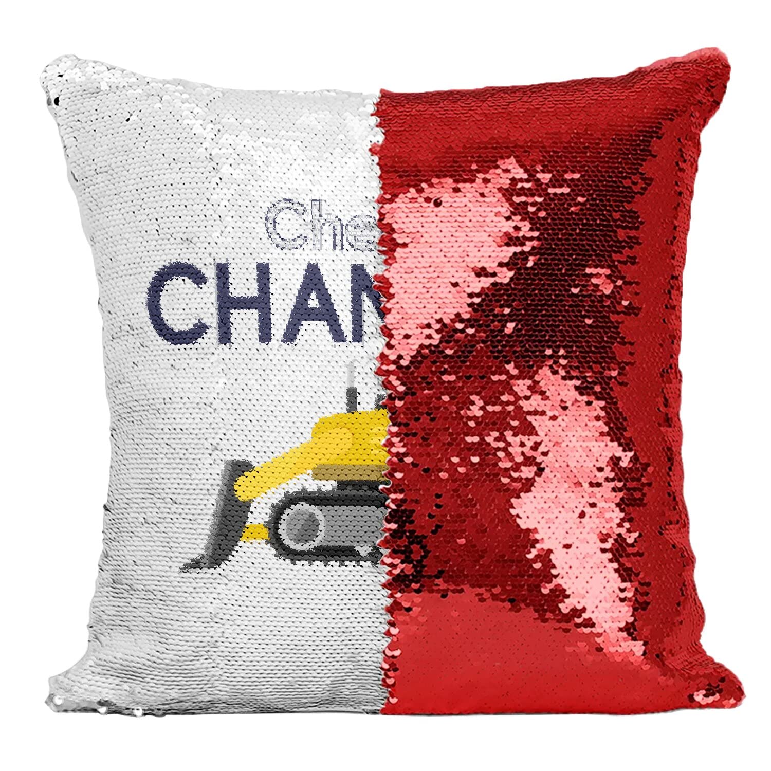 Coussin paillettes chantier pour chambre de garçon passionné de travaux