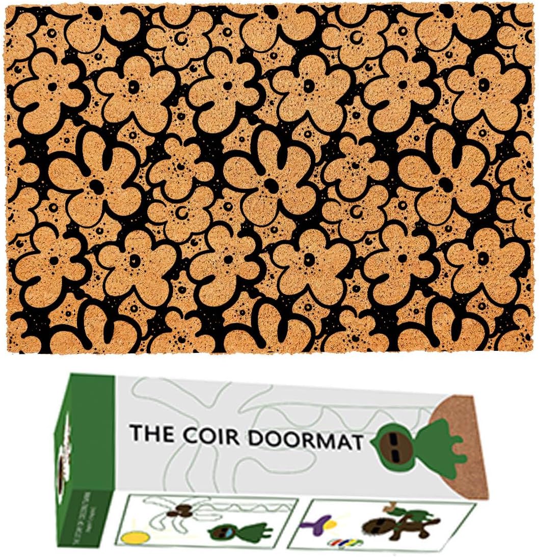 Funny Coir Doormat Welcome Front Door Porch Patio Outside Decor Mat for The Entrance Way Personalized Rug Heavy-Duty Non Slip Outdoor Coir Matt 23.6x15.7inch (Floral Seamless Pattern Flowers)