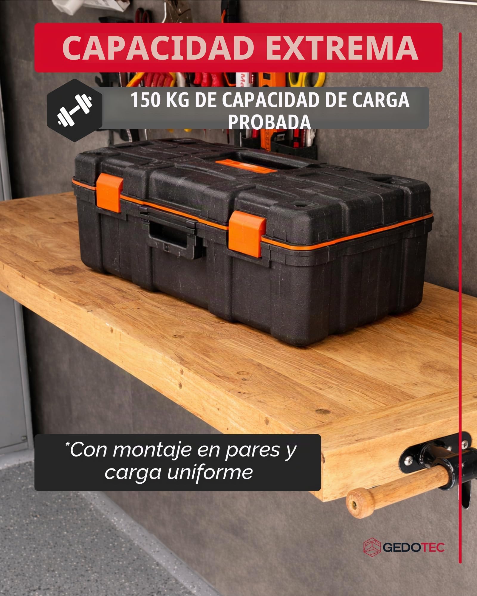 Gedotec Consola plegable para cargas pesadas de 150 kg, soporte estable para estanterías de 680 mm, de acero resistente, plegable para taller, mesa de pared y montaje en pared, soporte para