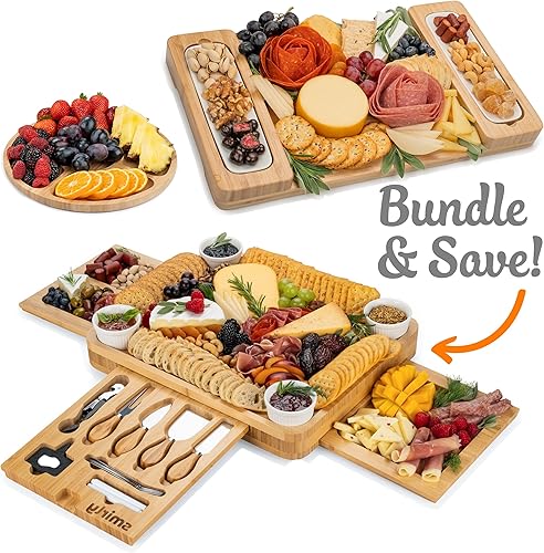 SMIRLY Juego de regalo de tablas de charcutería juego de tablas de charcutería grande, juego de tablas de queso de bambú, regalos únicos de Navidad