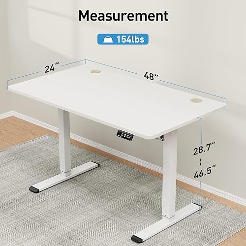 Miniatura 3 de MOUNTUP Height Adjustable Electric Standing Desk, 48 x 24 Inches Quick Assembly Sit Stand, Memory Controller, Ergonomic, White Negro