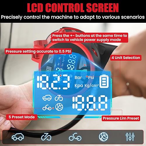 Miniatura 4 de Inflador de neumáticos compatible con batería MILWAUKEE de 18 V máximo, compresor de aire inalámbrico de 160 PSI con adaptador de coche de 12 V CC,