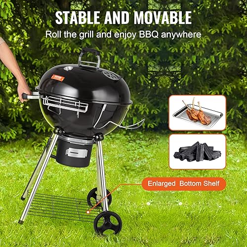 Miniatura 6 de VEVOR Parrilla portátil de carbón de 22 pulgadas, parrilla de gas propano con tapa, parrilla pequeña de hierro y acero, mini ahumador de mesa para