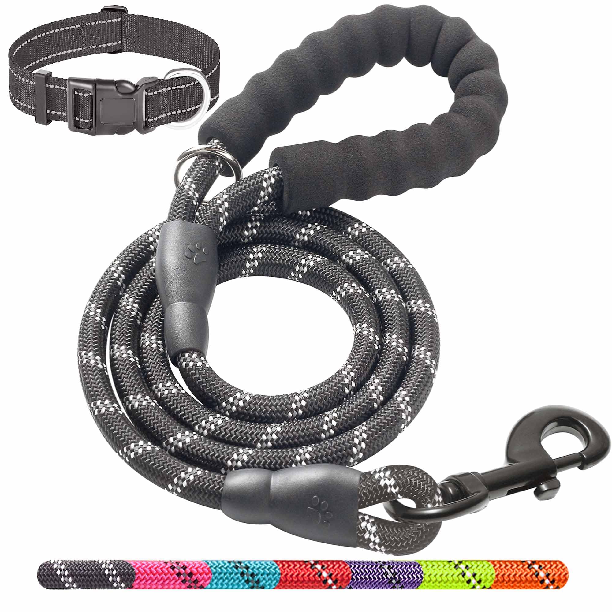 Heavy Duty Dog Leash - Comfortable Padded Handle, 5 ft Long - Dog Training Walking Leashes for Medium Large Dogs with A Free Nylon Dog Collar