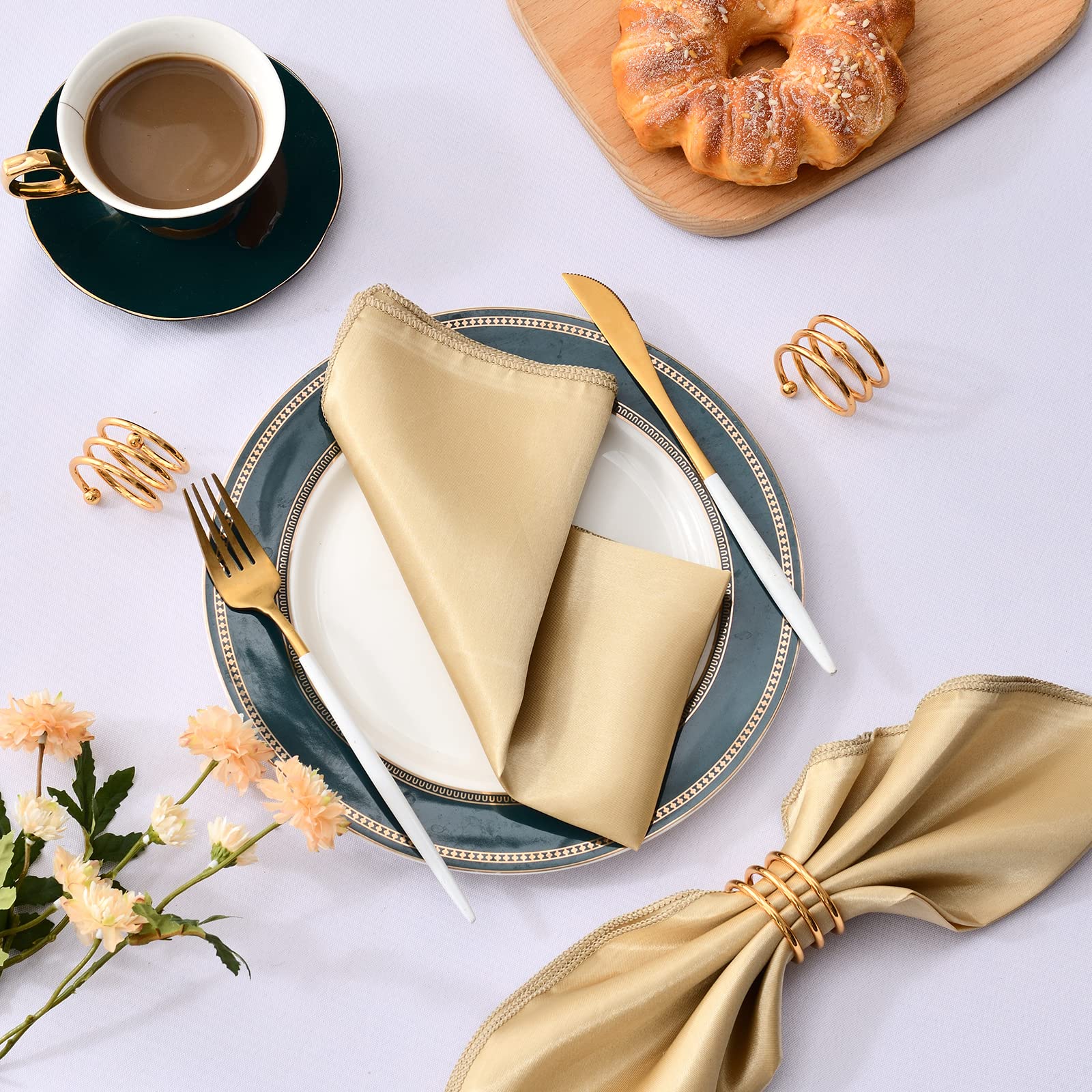 HEMEIREN 12Packs Cloth Napkins, Champagne Gold Satin Cloth Napkins, 20 * 20inch - Image 4