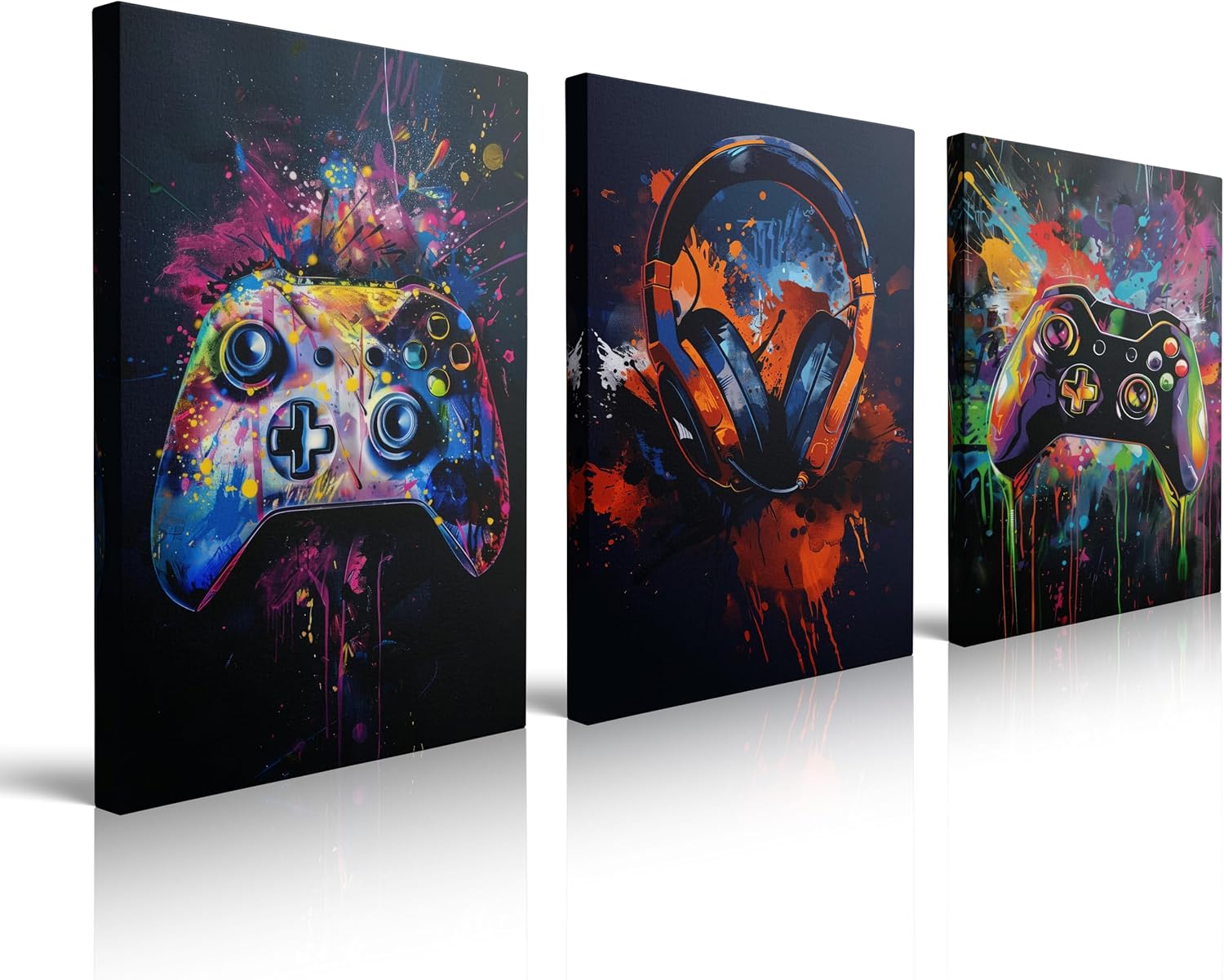 Stylish Gaming Room Decor For Boys - Cool 3pc Canvas Wall Art With Graffiti & Neon Vibes - Perfect Gamer Wall Decor For Teens, Men & Gamers - Awesome Gifts For Bedroom, Desk Or Bathroom Ready To Hang (12"x16"x3PCS)