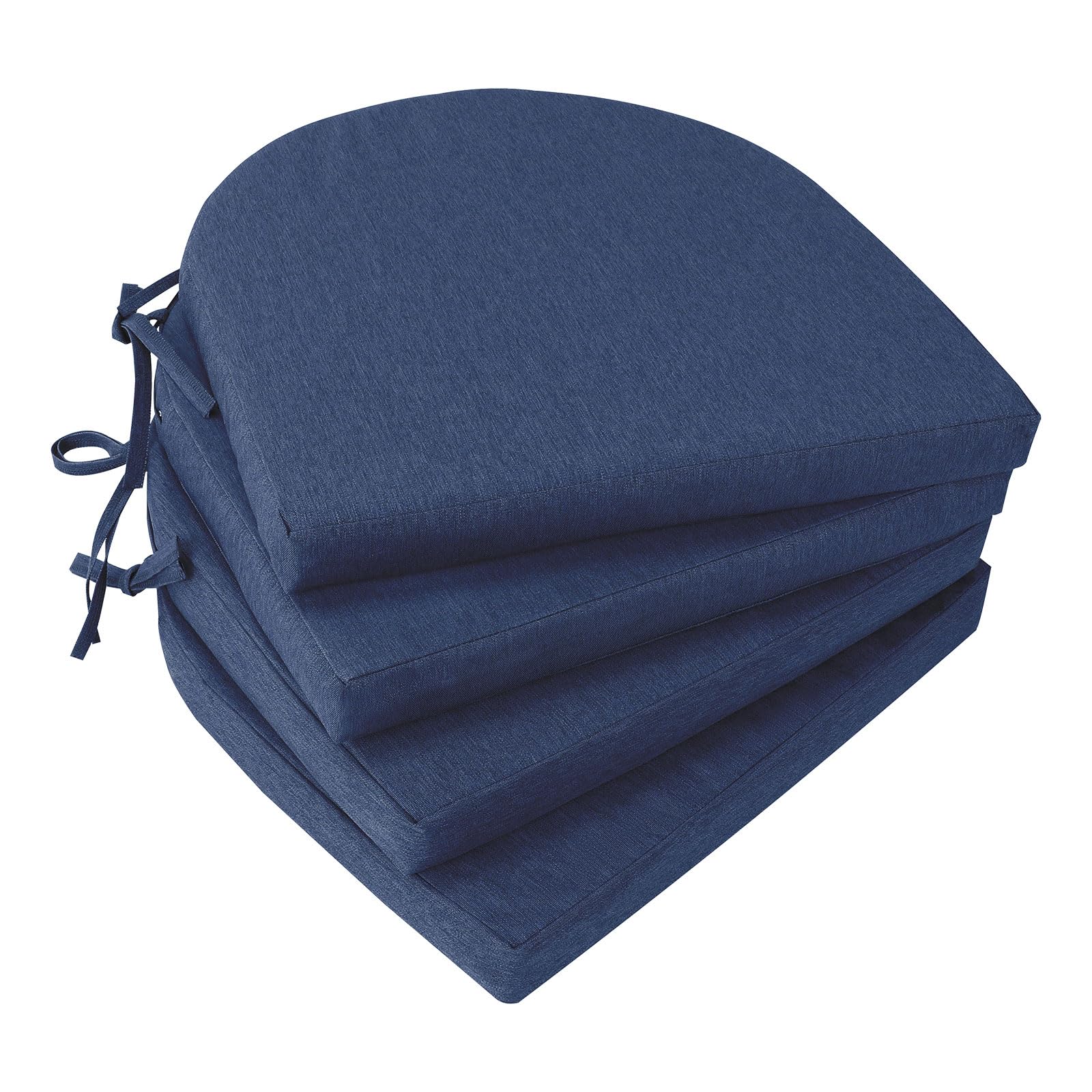 Topotdor Outdoor Chair Cushions Set of 4, Waterproof Patio Chair Cushions for Outdoor Furniture, Round Corner Seat Chair Pads with Ties for Patio Garden Dining Office, 19"x19"x2", Navy Blue